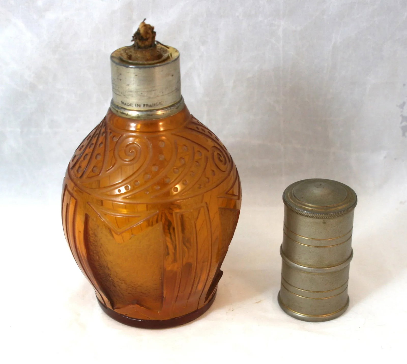 1920s Art Deco Cristaux d'Art St Louis France Amber Glass Hand Cut Crystal Perfume Lamp Bottle - 3