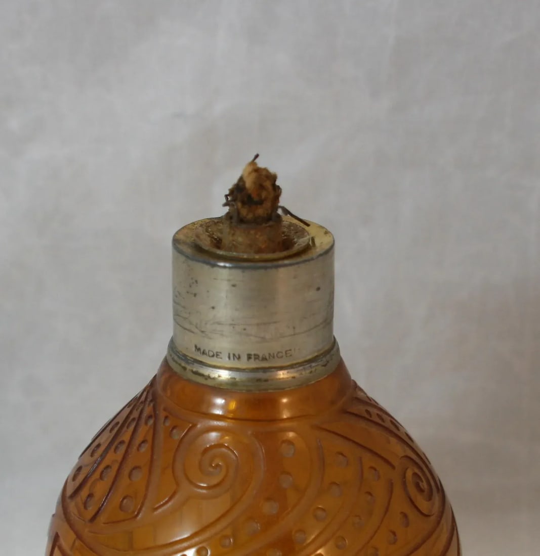 1920s Art Deco Cristaux d'Art St Louis France Amber Glass Hand Cut Crystal Perfume Lamp Bottle - 5