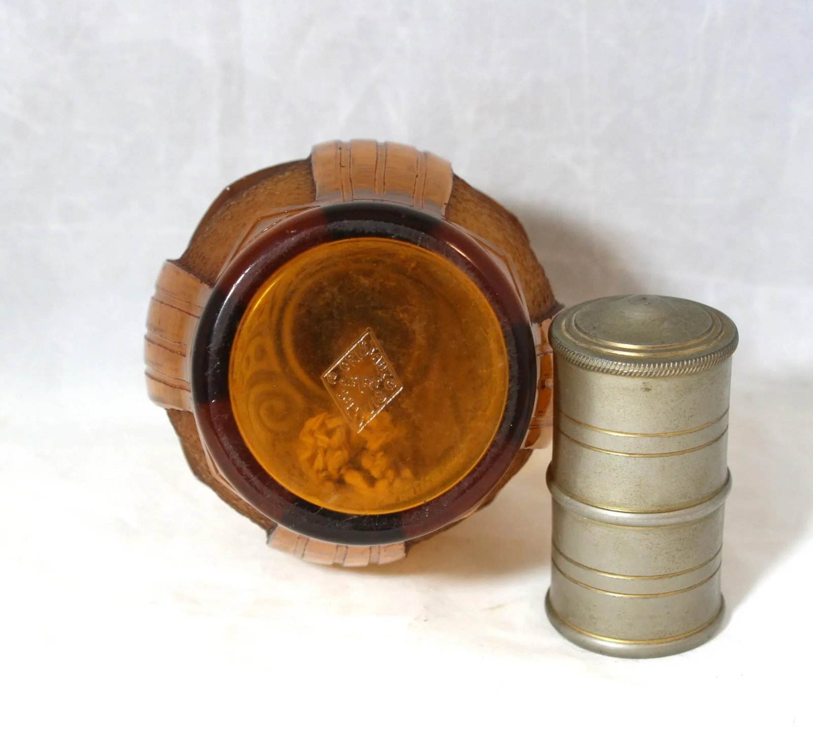 1920s Art Deco Cristaux d'Art St Louis France Amber Glass Hand Cut Crystal Perfume Lamp Bottle - 6