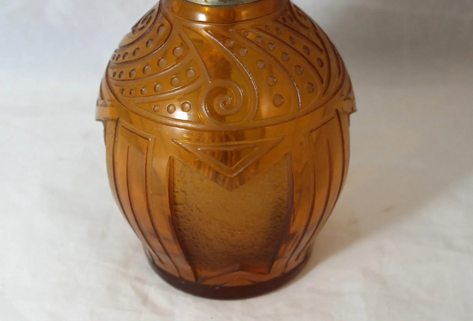 1920s Art Deco Cristaux d'Art St Louis France Amber Glass Hand Cut Crystal Perfume Lamp Bottle - 9