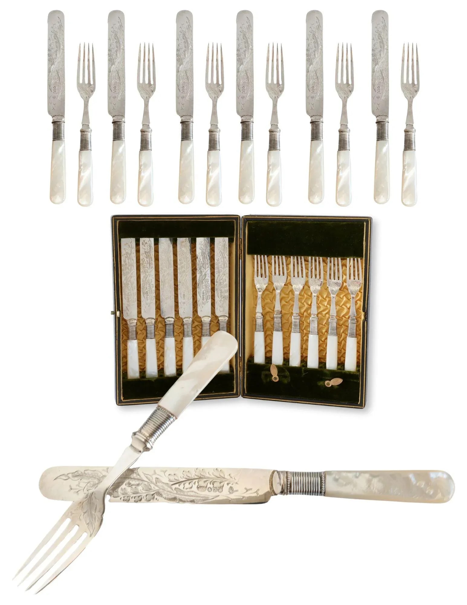 Antique Dinner Sized Pearl Handle Cutlery, Service for 6 - 2