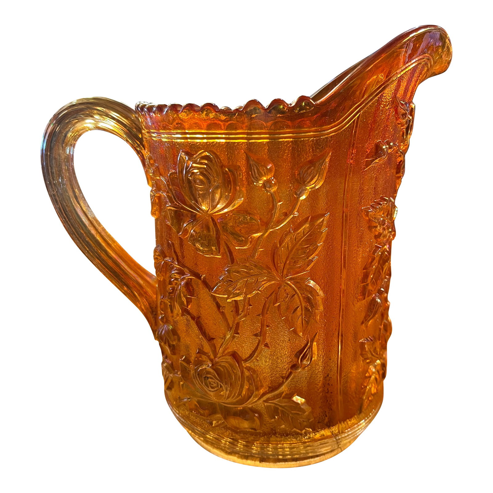1930s Amber Carnival Glass Pitcher Marigold Rose by Imperial Glass Company (1 of 6)