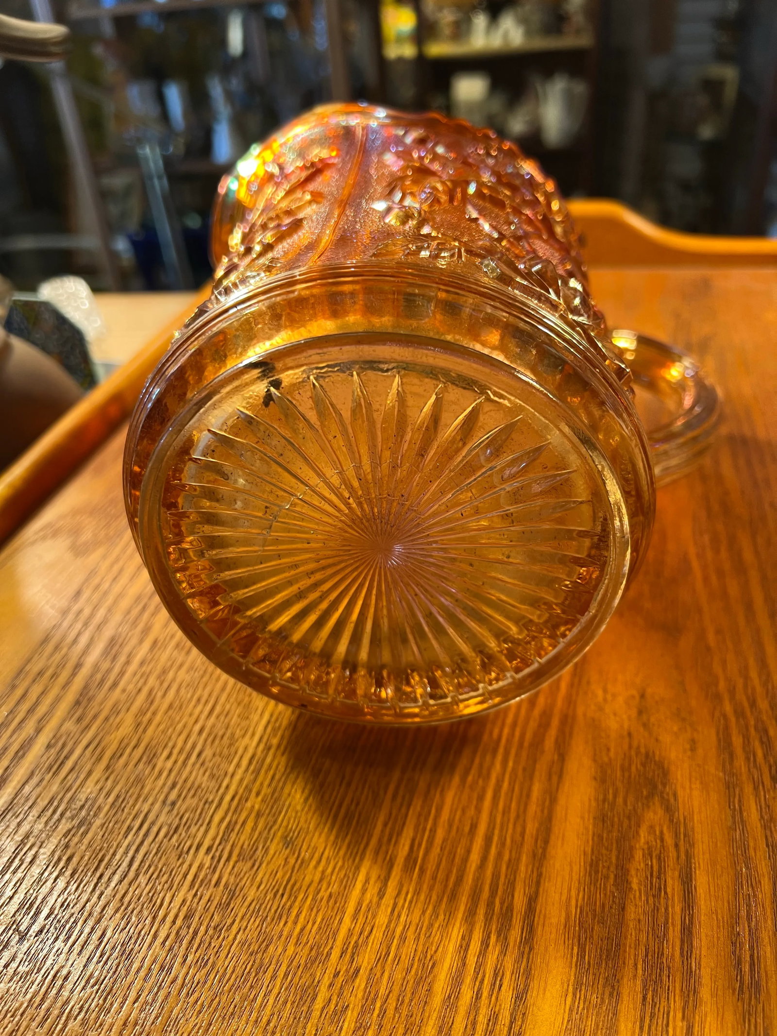 1930s Amber Carnival Glass Pitcher Marigold Rose by Imperial Glass Company - 6
