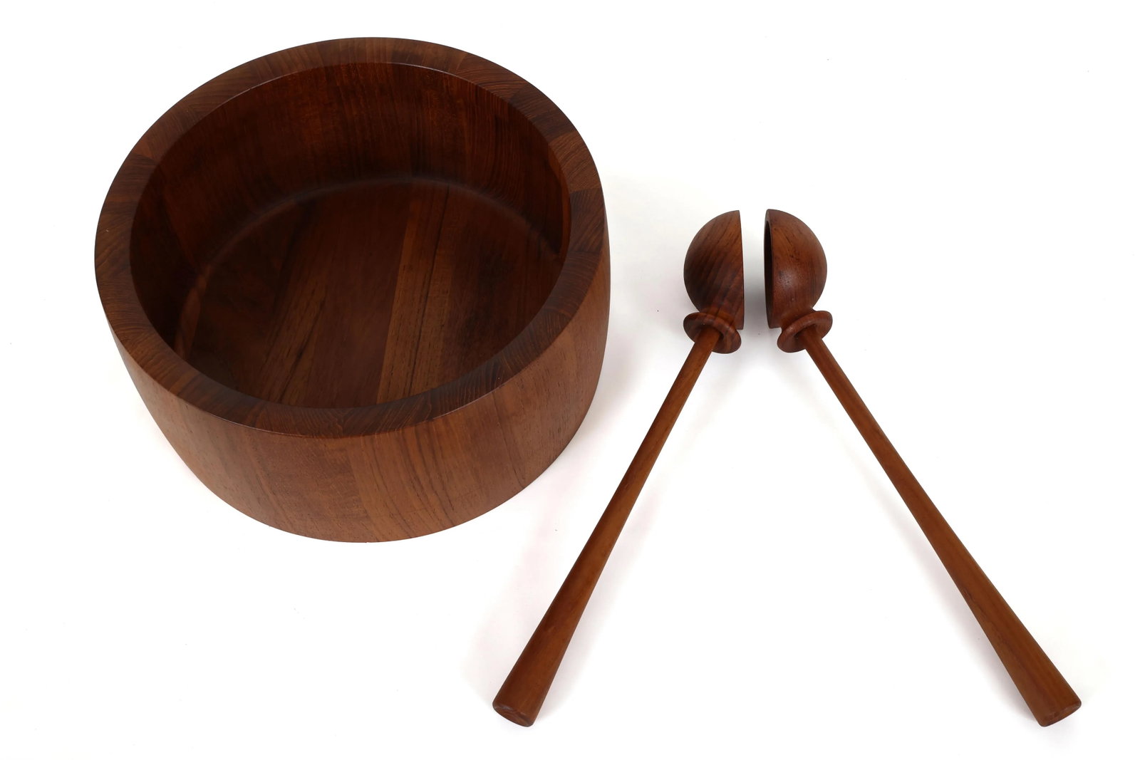 Richard Nissen Danish Modern Staved Teak Salad Bowl With Servers - 8