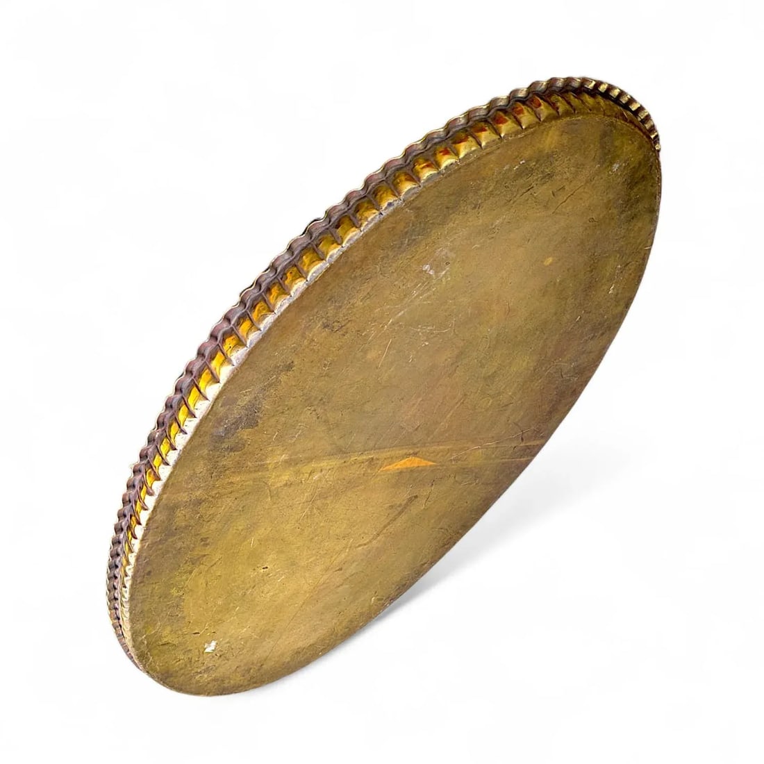 1940s Large Oval Islamic Art Handcrafted Etched Polished Brass Tray - 10