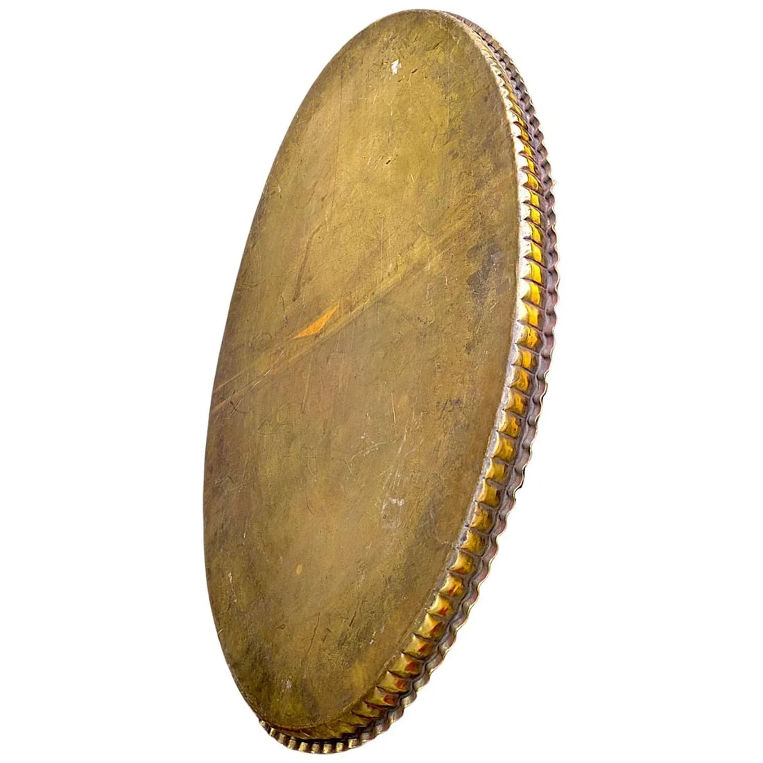 1940s Large Oval Islamic Art Handcrafted Etched Polished Brass Tray - 11