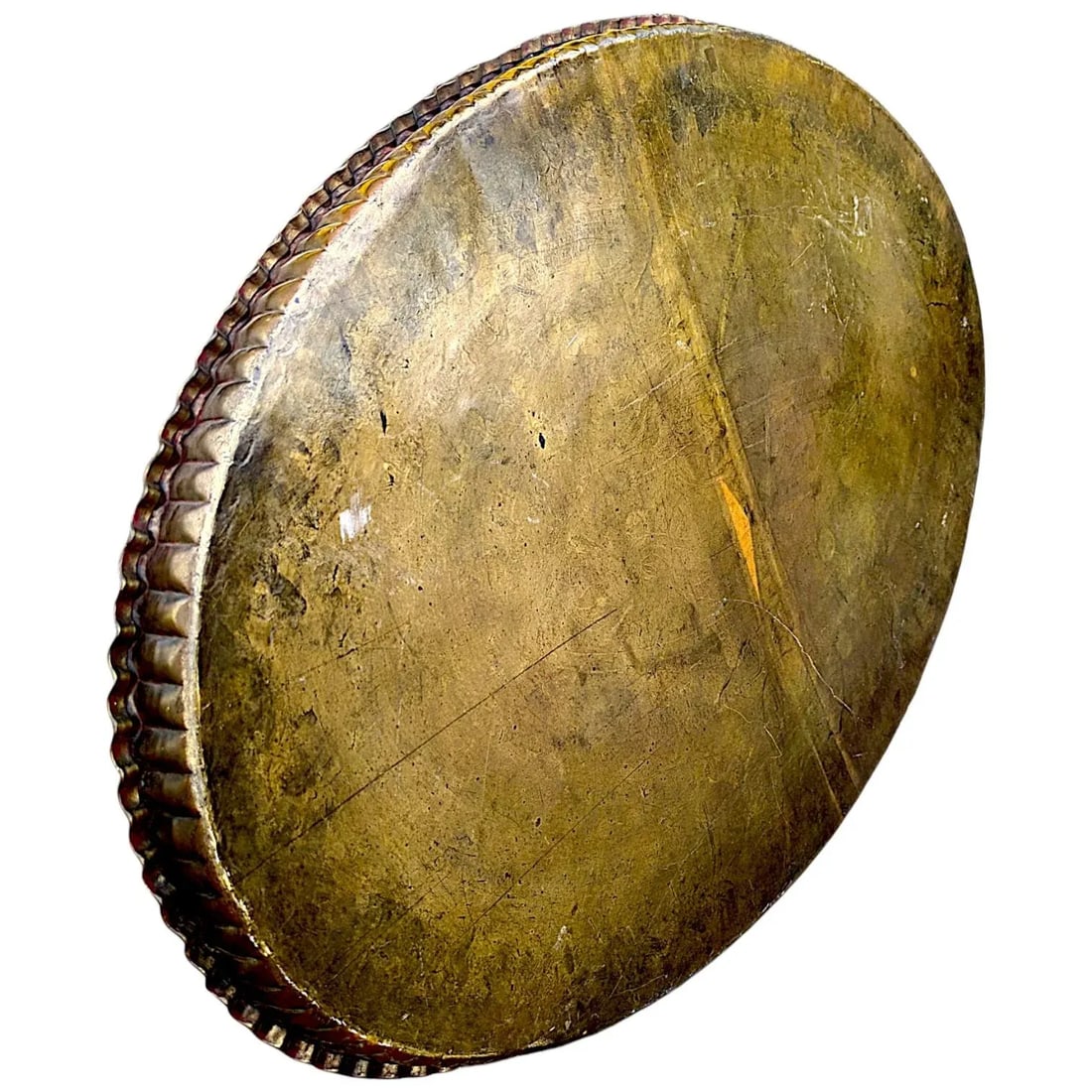 1940s Large Oval Islamic Art Handcrafted Etched Polished Brass Tray - 12