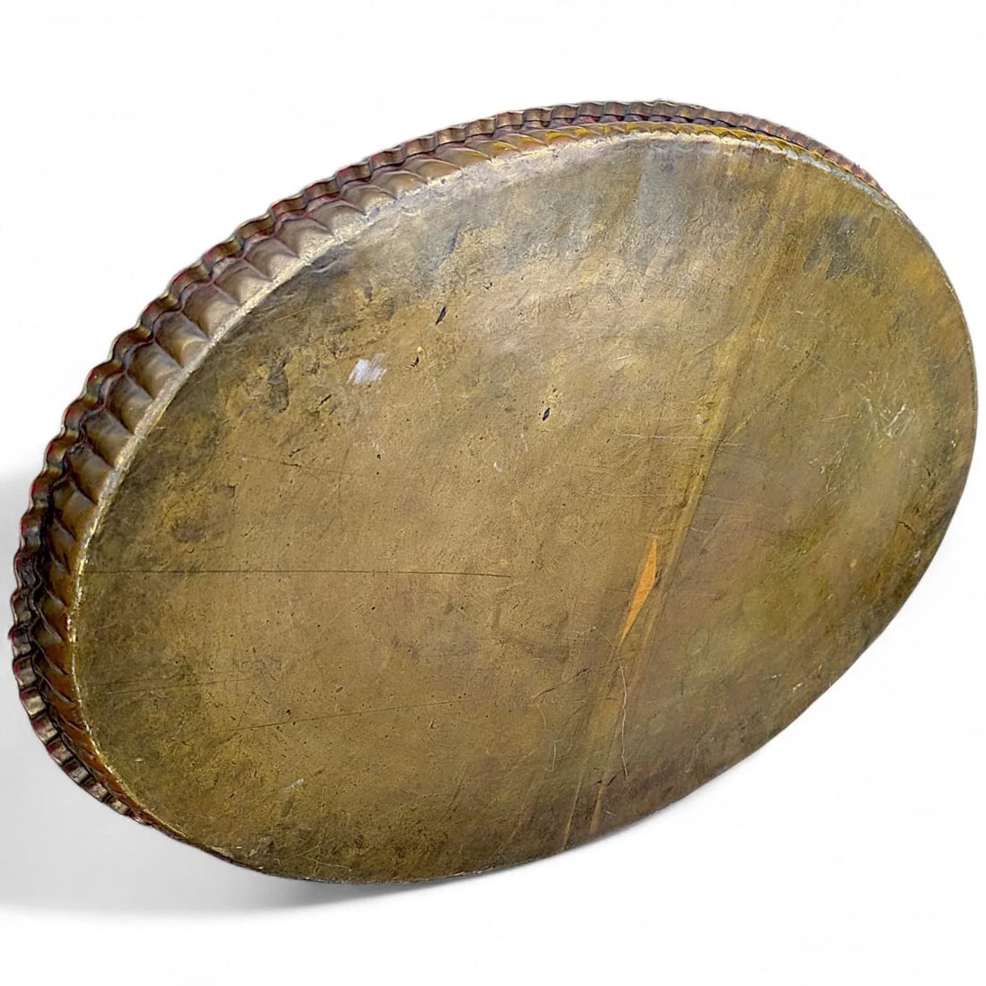 1940s Large Oval Islamic Art Handcrafted Etched Polished Brass Tray - 13