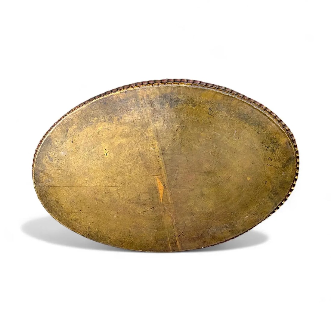 1940s Large Oval Islamic Art Handcrafted Etched Polished Brass Tray - 8