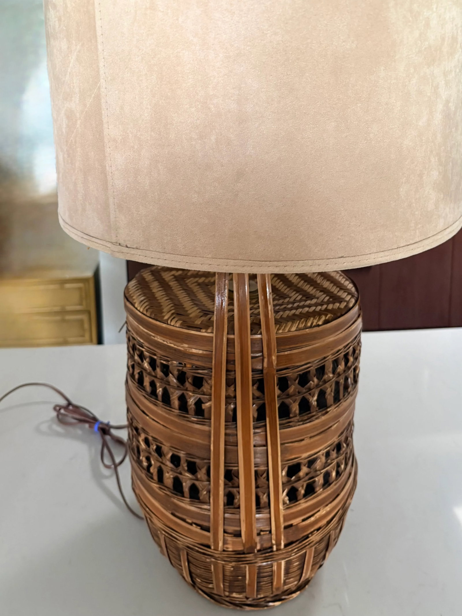 Vintage Coastal Woven Rattan Table Lamp With Sueded Shade - 12