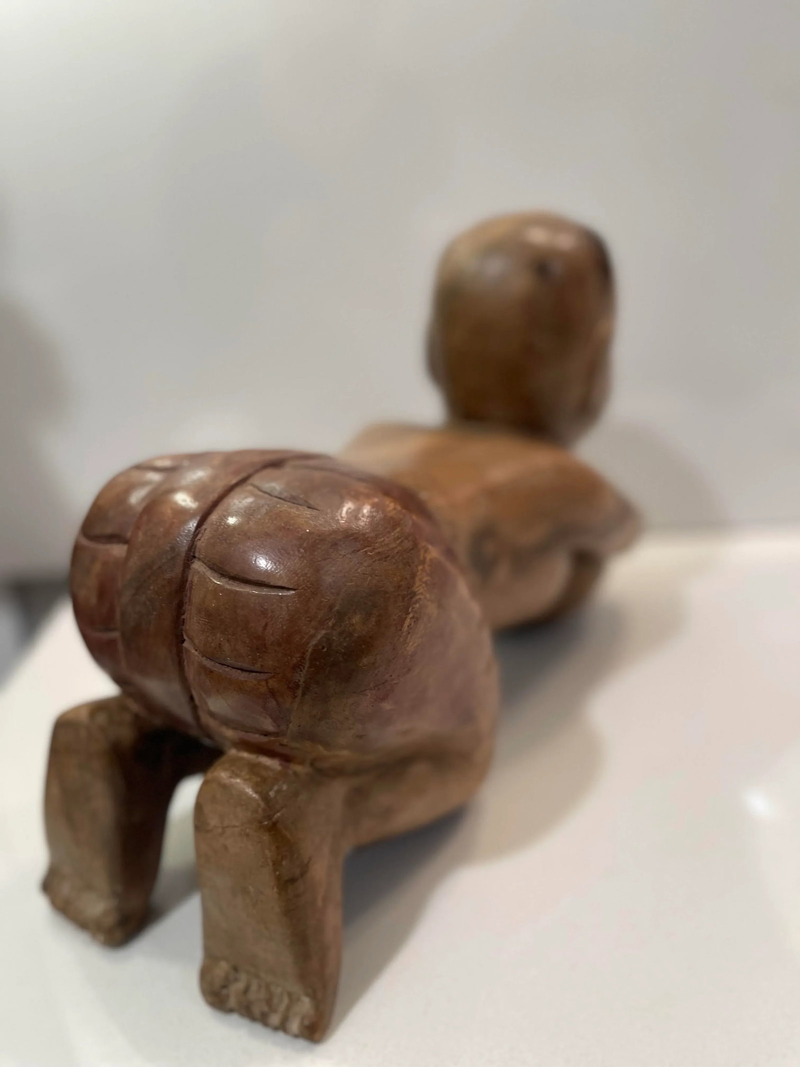 Antique Chinese Opium Pillow (Wooden Statue of Baby Buddha), Imperfect Wood - 12
