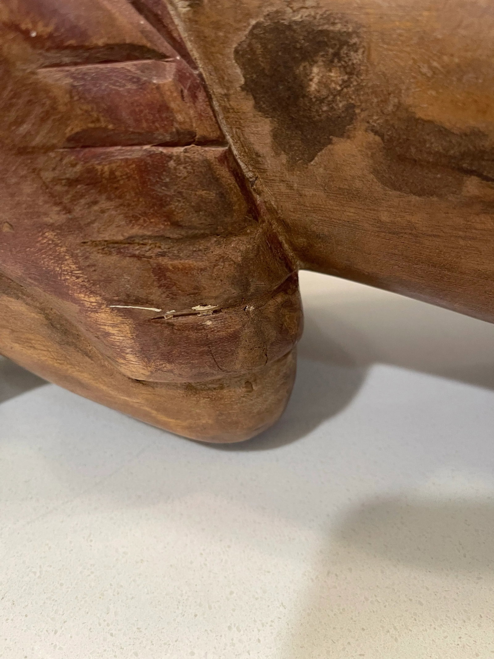 Antique Chinese Opium Pillow (Wooden Statue of Baby Buddha), Imperfect Wood - 7