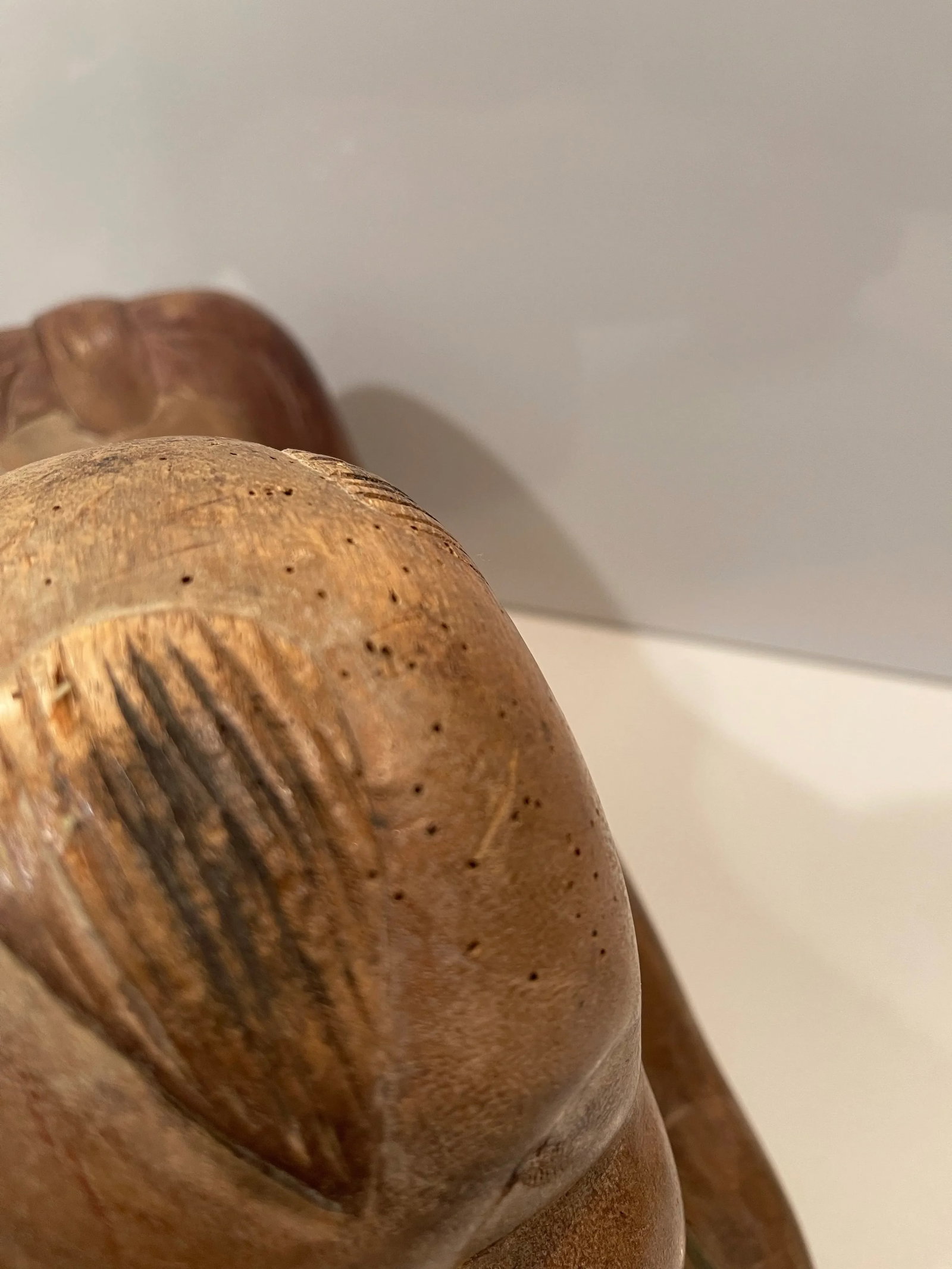 Antique Chinese Opium Pillow (Wooden Statue of Baby Buddha), Imperfect Wood - 8