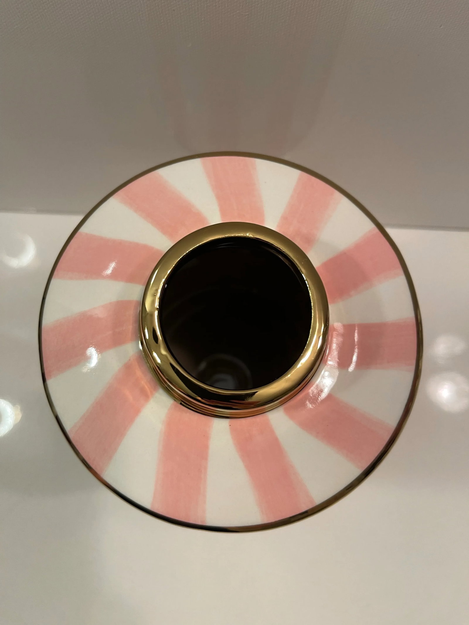 Pink & White Striped Vase With Gold Trim - 8
