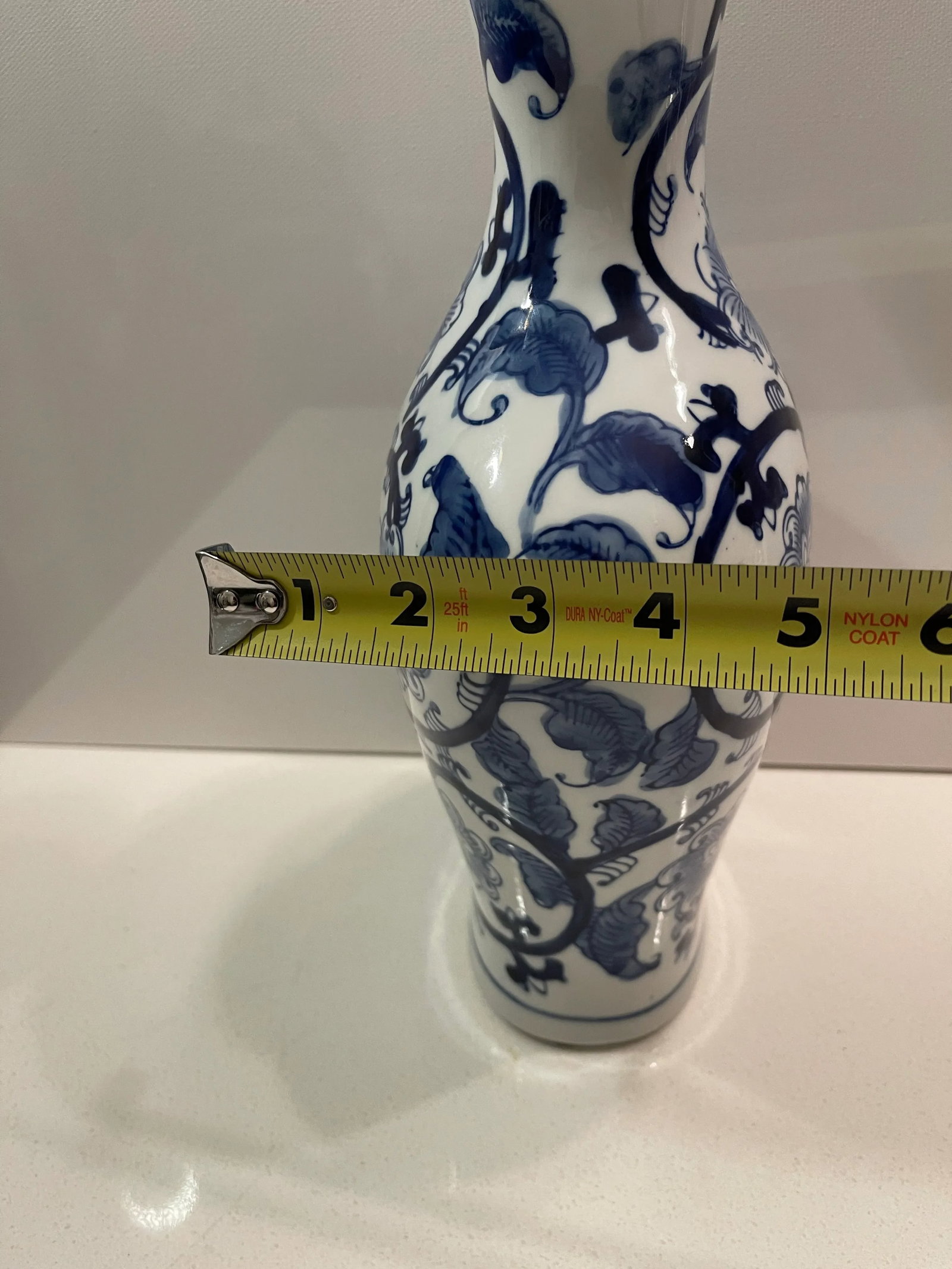 Late 20th Century Chinese Blue & White Floral and Leaf Ceramic Vase - 11