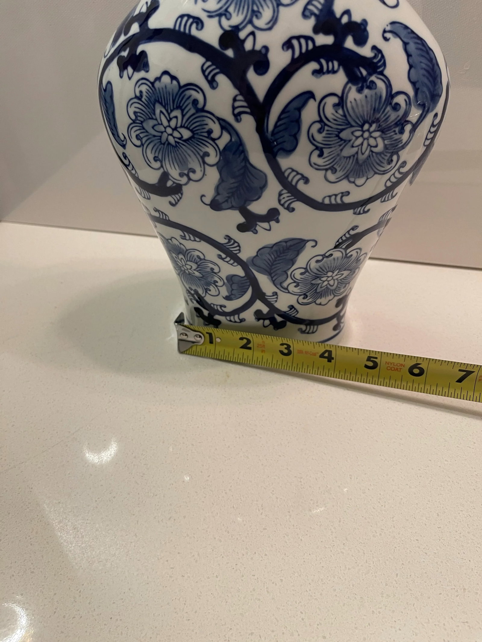 Late 20th Century Chinese Blue & White Floral and Leaf Ceramic Vase - 2