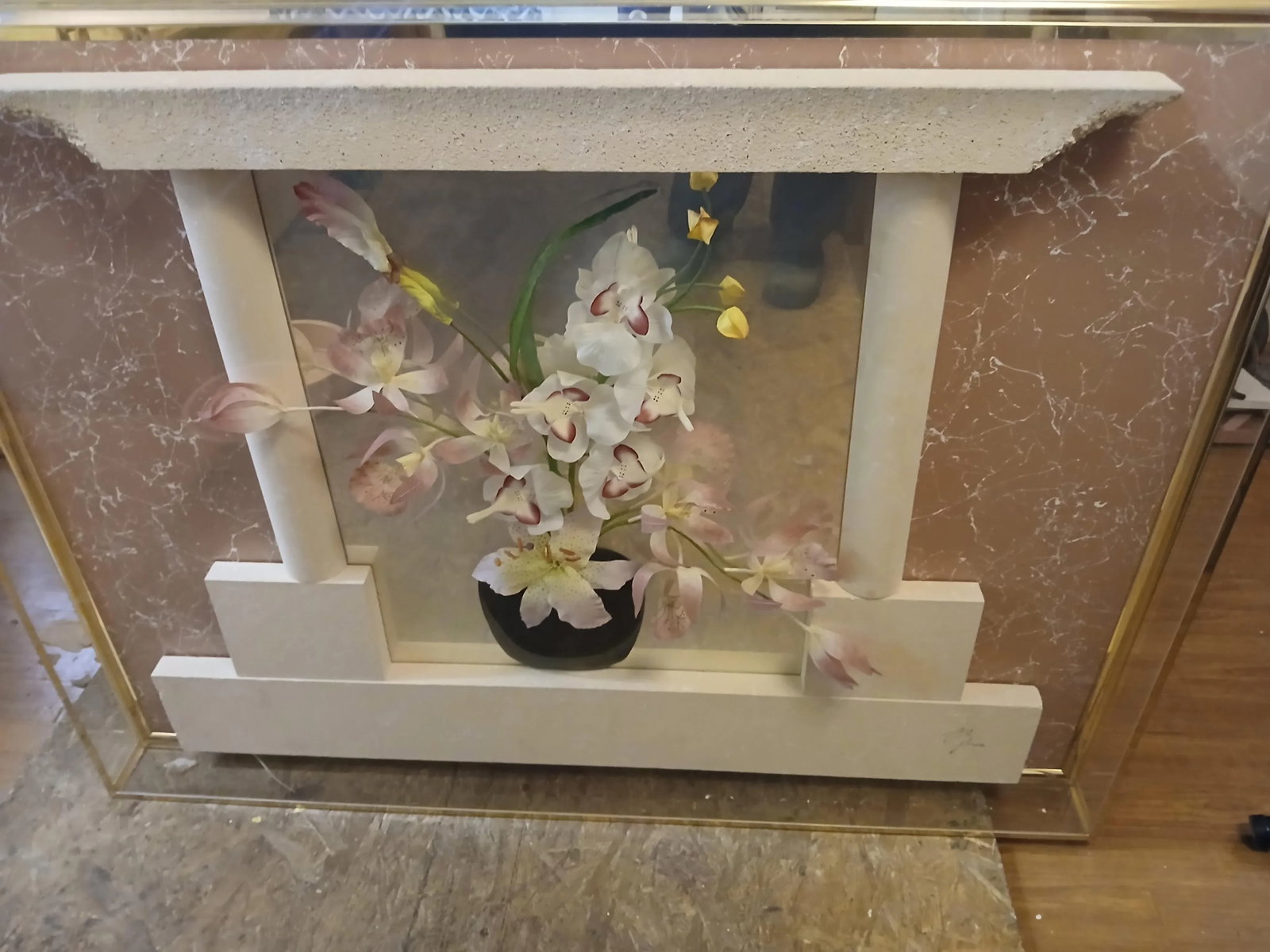 1990s Jon Gilmore Accessory Art Postmodern 3D Mirror Orchid Flower Vase Collage Sculpture - 3
