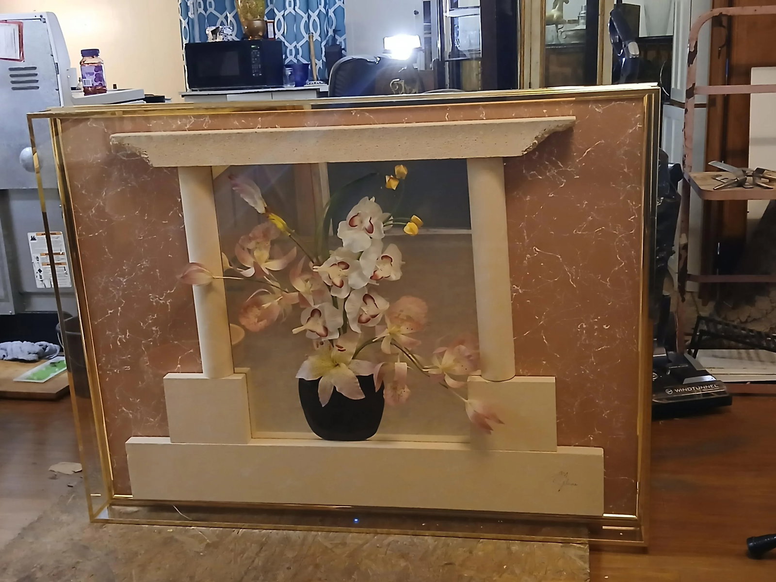 1990s Jon Gilmore Accessory Art Postmodern 3D Mirror Orchid Flower Vase Collage Sculpture - 6