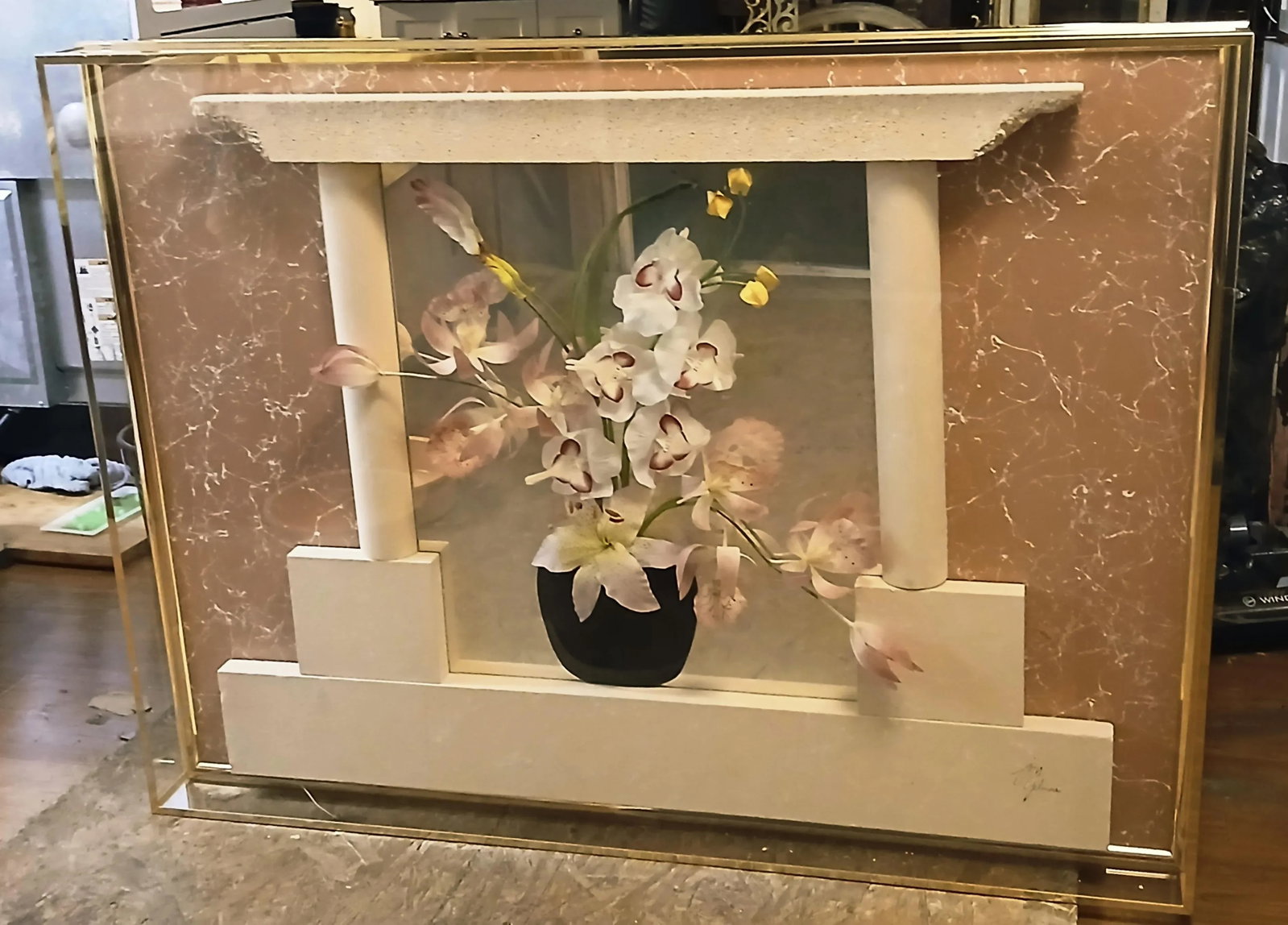 1990s Jon Gilmore Accessory Art Postmodern 3D Mirror Orchid Flower Vase Collage Sculpture - 7