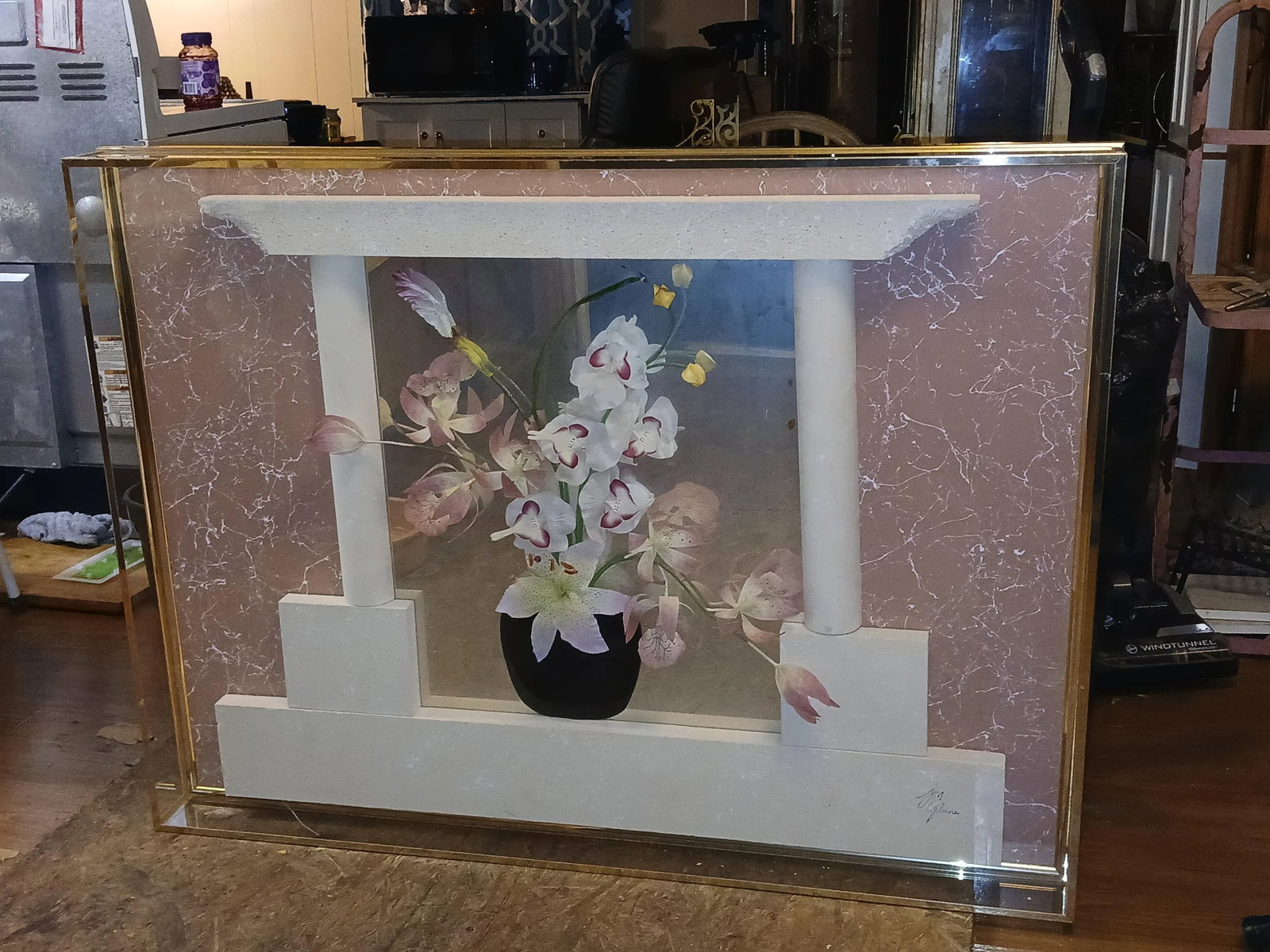 1990s Jon Gilmore Accessory Art Postmodern 3D Mirror Orchid Flower Vase Collage Sculpture - 8
