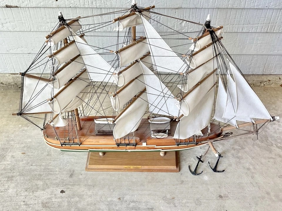 1970s Large Wooden Representation Handmade 1853 Young America Replica Clipper Ship - 2