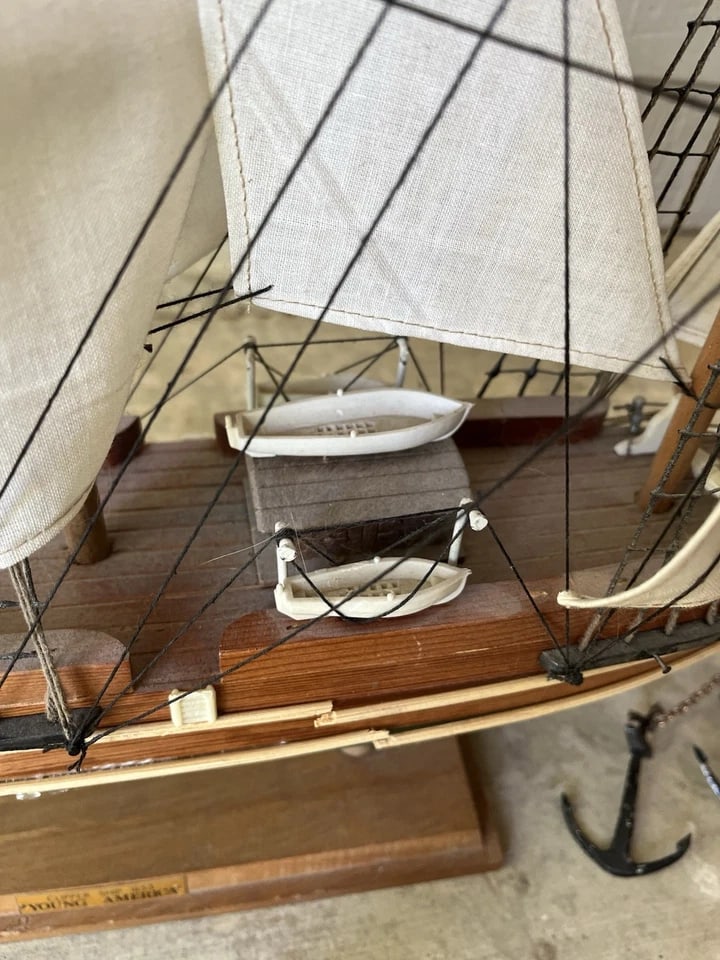 1970s Large Wooden Representation Handmade 1853 Young America Replica Clipper Ship - 7