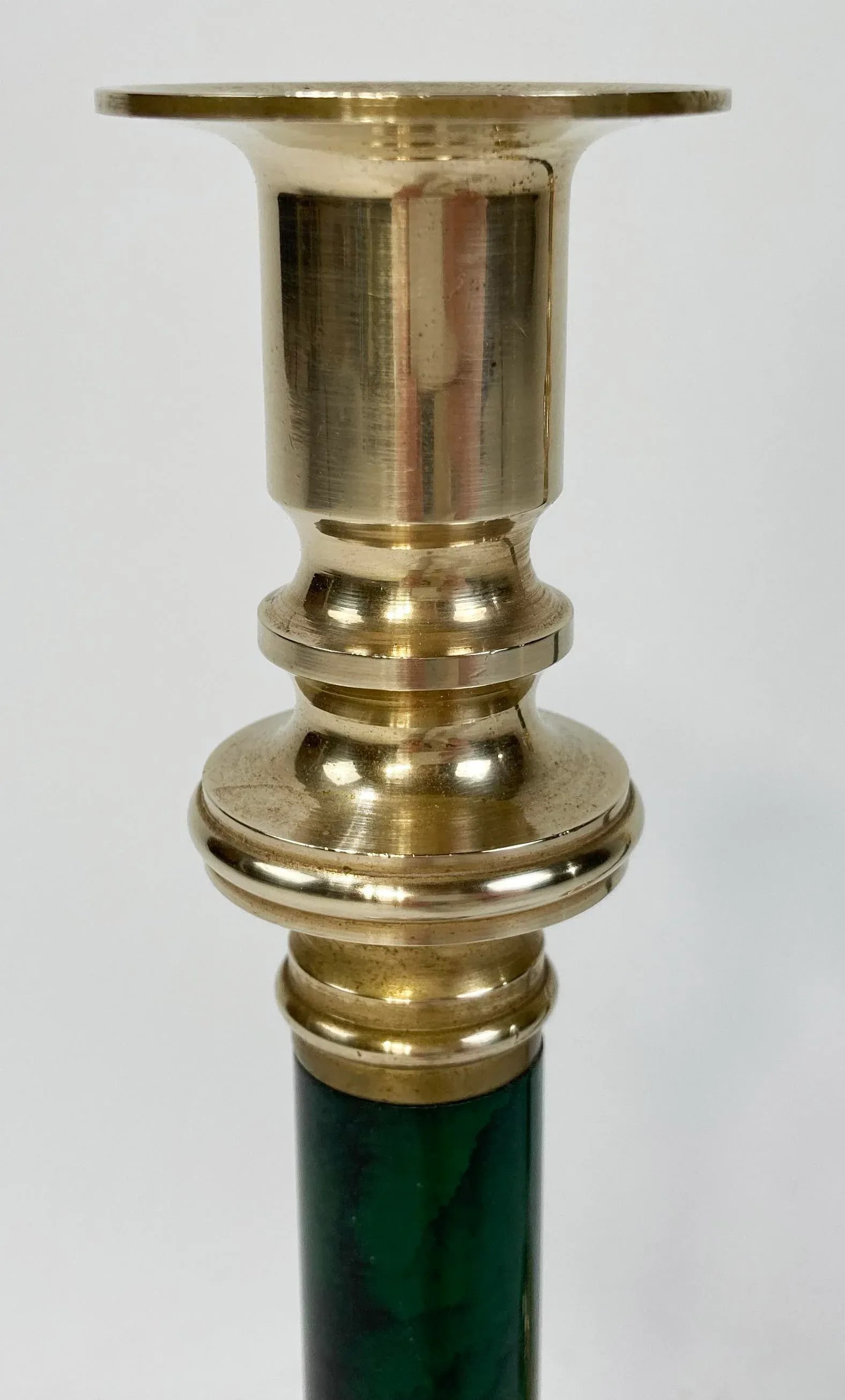 Vintage Brass and Faux Malachite Candlestick Holder Pair - 4