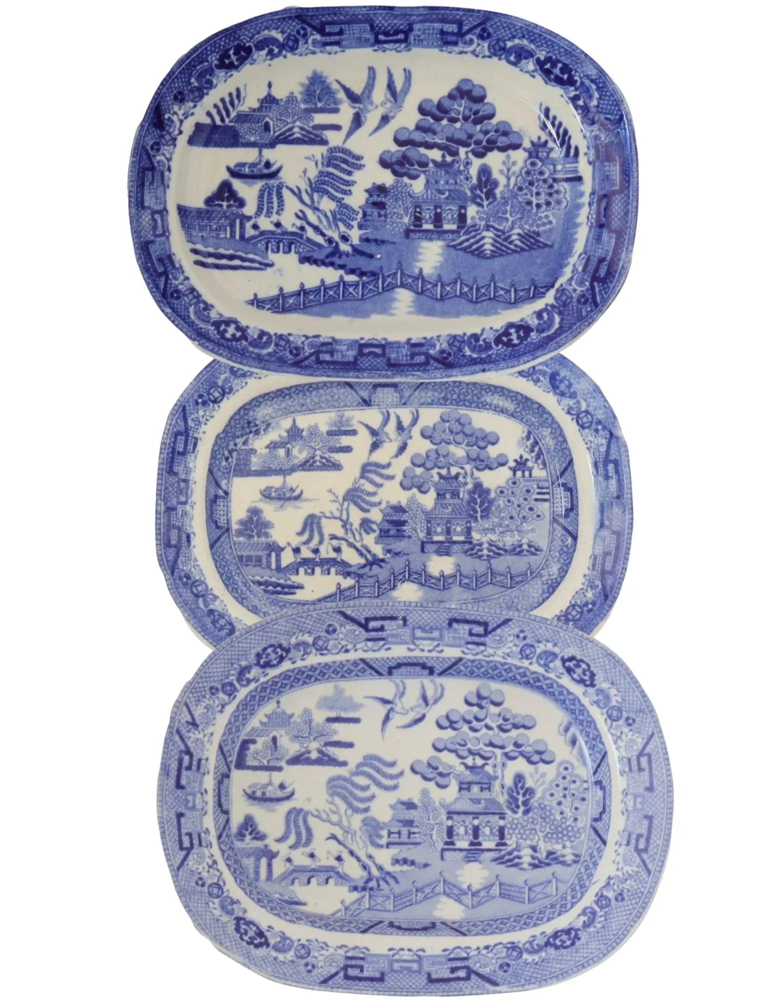 Antique English Willow Small Platters- Set of 3 - 2
