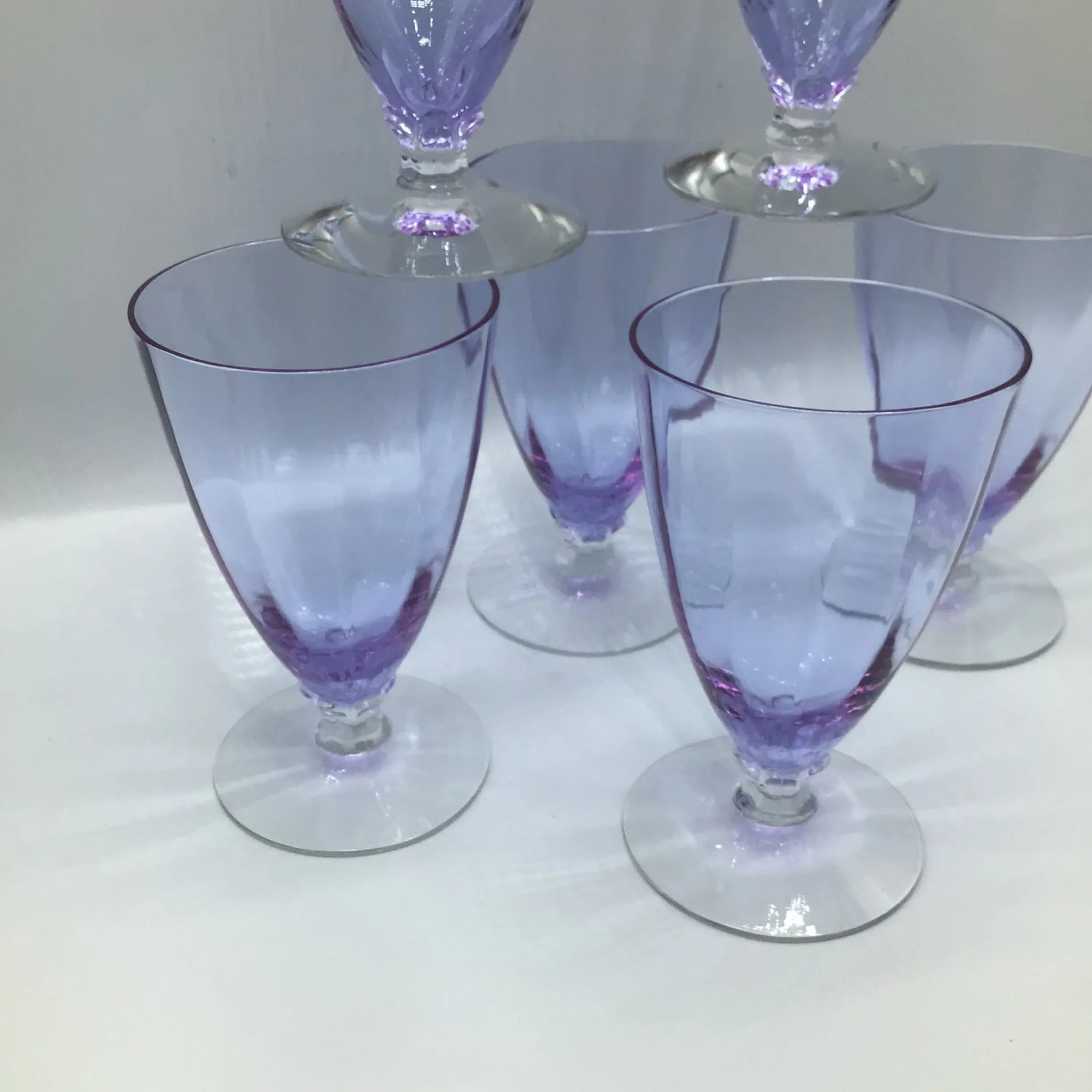 Art Deco Optic Wisteria Footed Juice Glasses by Fostoria Glass-Set of 6 - 11