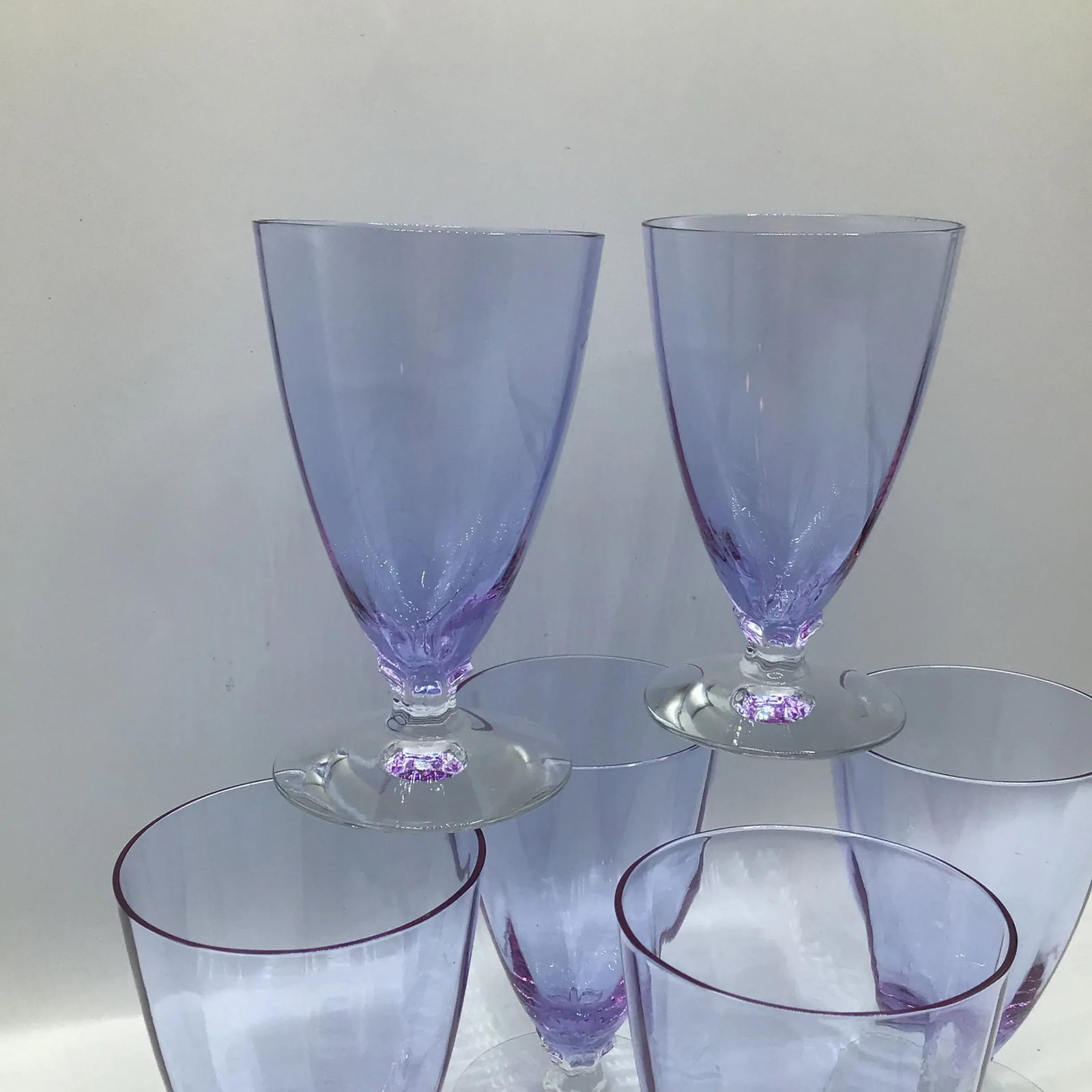 Art Deco Optic Wisteria Footed Juice Glasses by Fostoria Glass-Set of 6 - 12