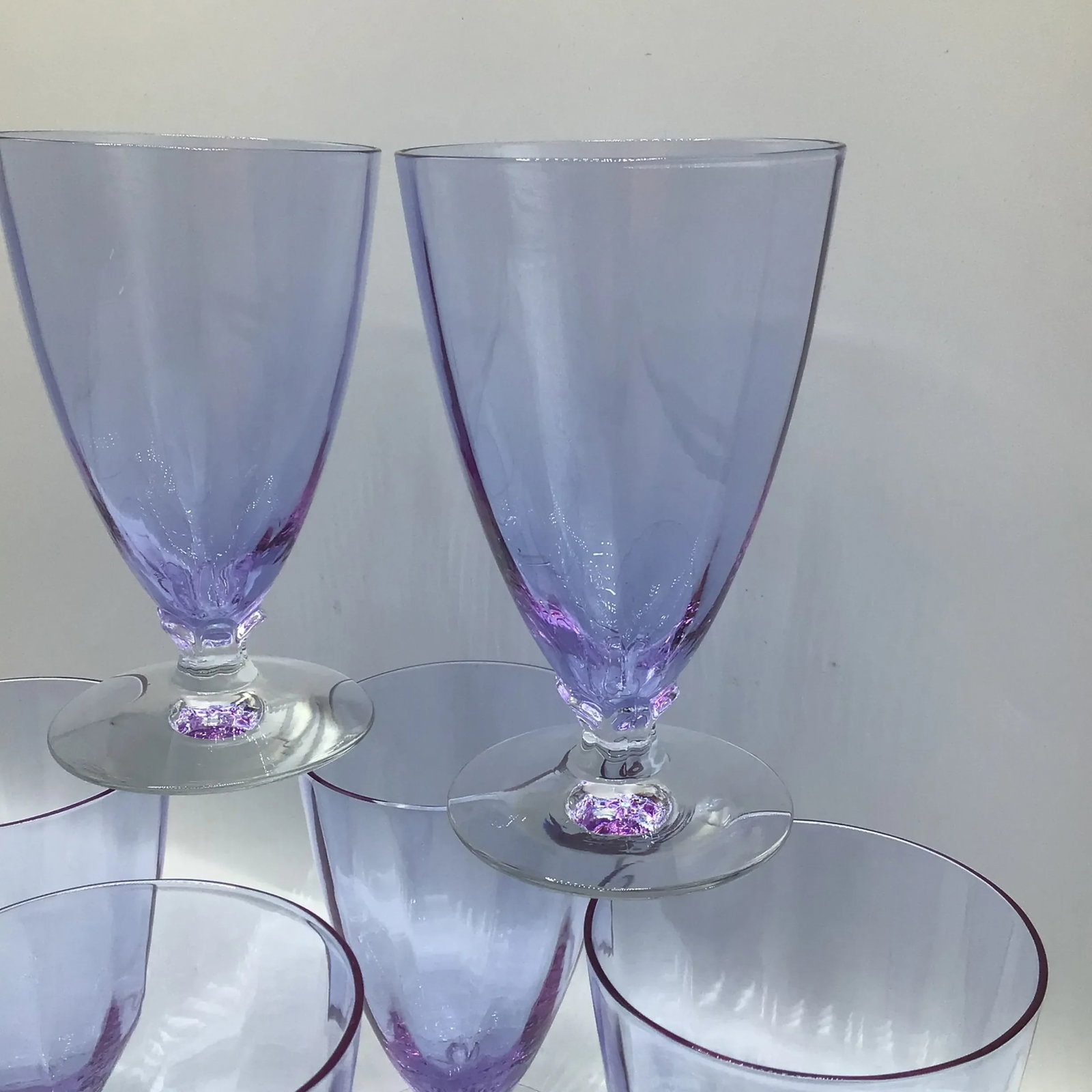 Art Deco Optic Wisteria Footed Juice Glasses by Fostoria Glass-Set of 6 - 9