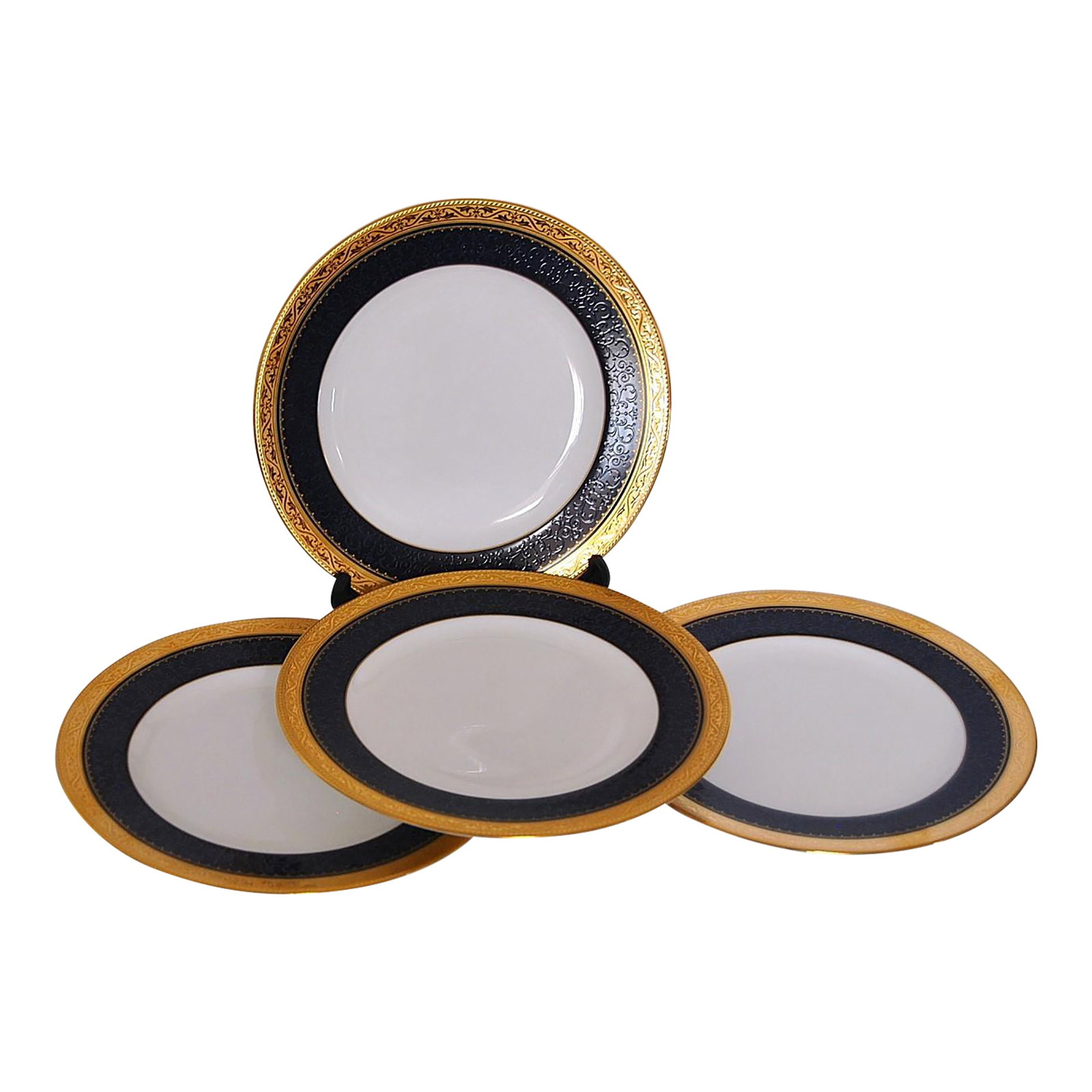 Noritake Cobalt Blue Gold Salad Plates- Set of 4 (1 of 8)