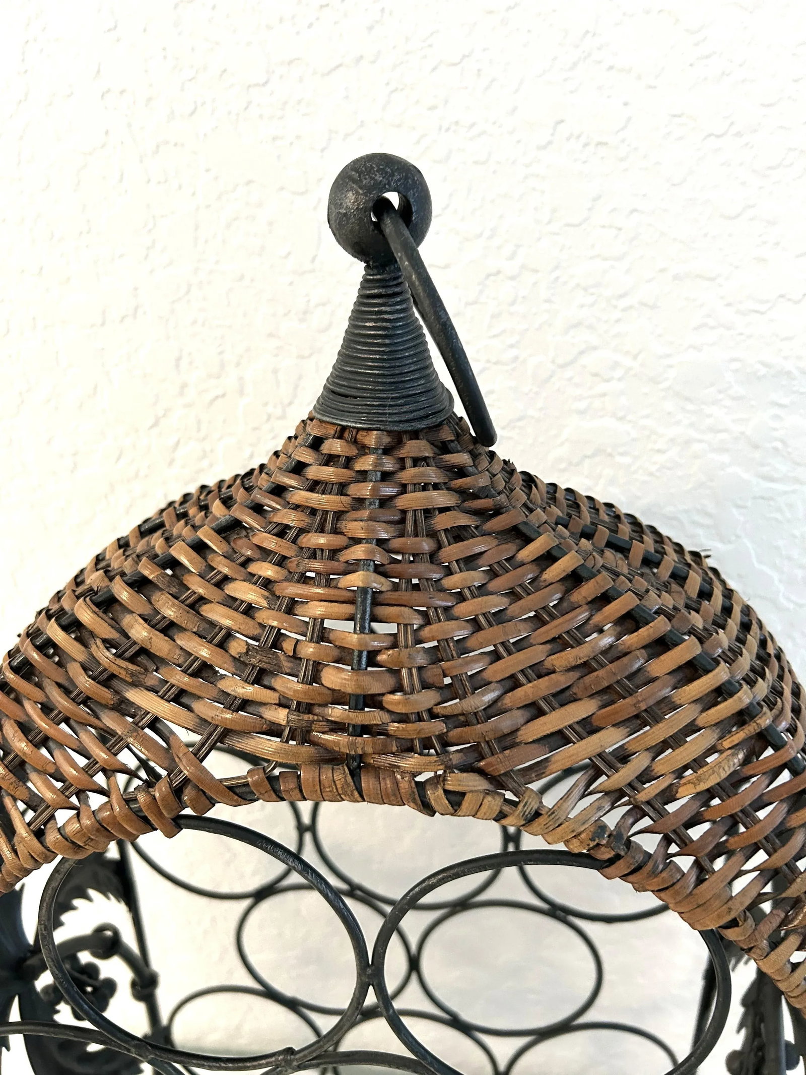 Vintage Wicker & Metal Palm Tree Wine Rack - 2