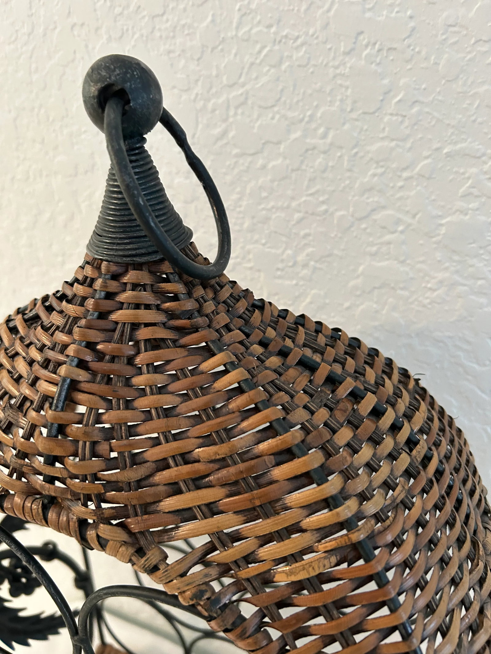 Vintage Wicker & Metal Palm Tree Wine Rack - 3