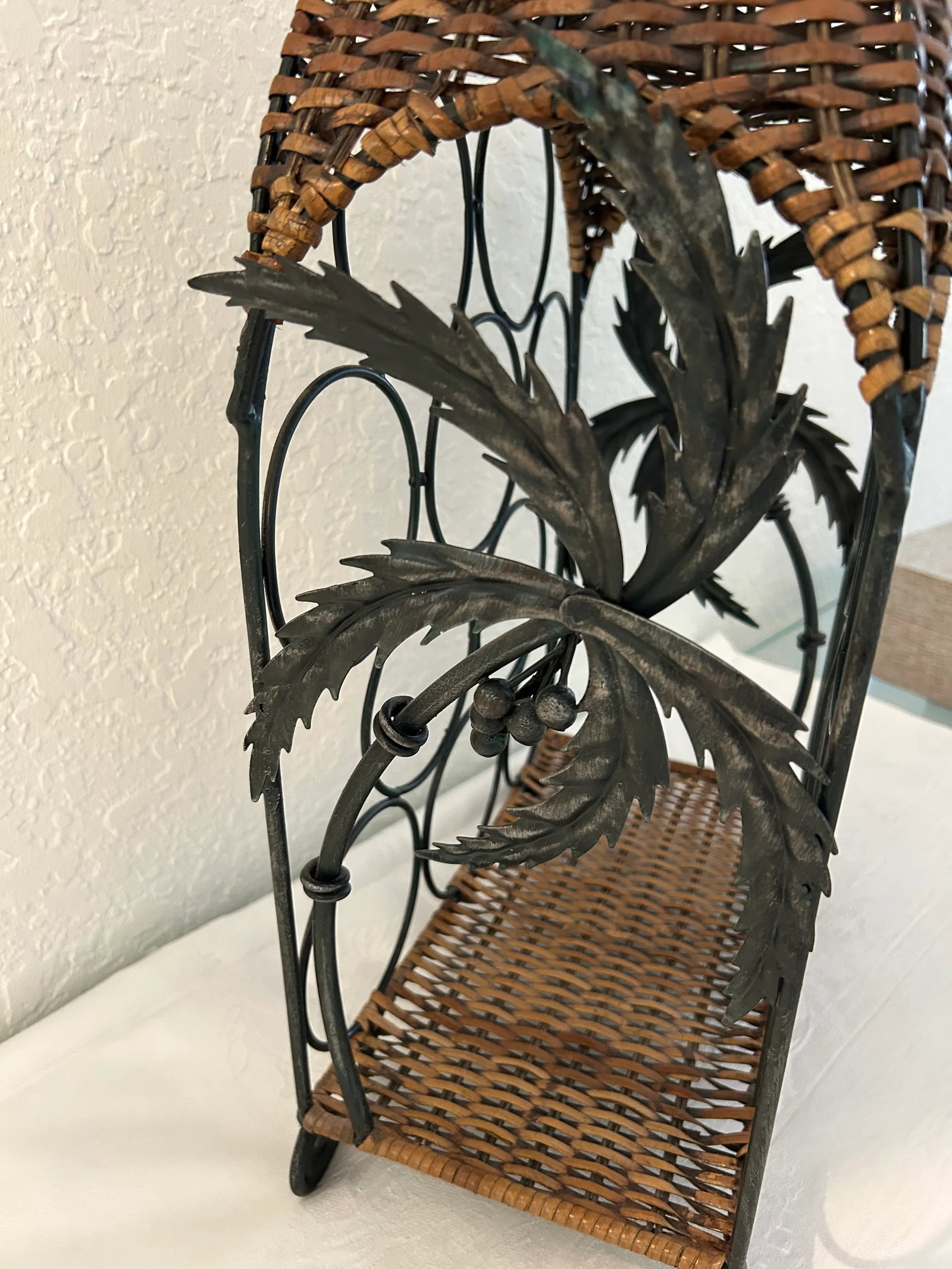 Vintage Wicker & Metal Palm Tree Wine Rack - 4