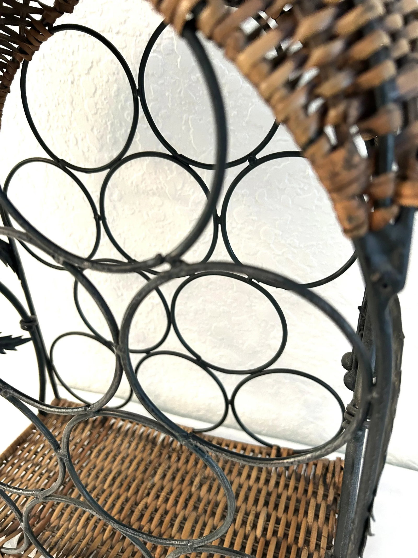 Vintage Wicker & Metal Palm Tree Wine Rack - 5