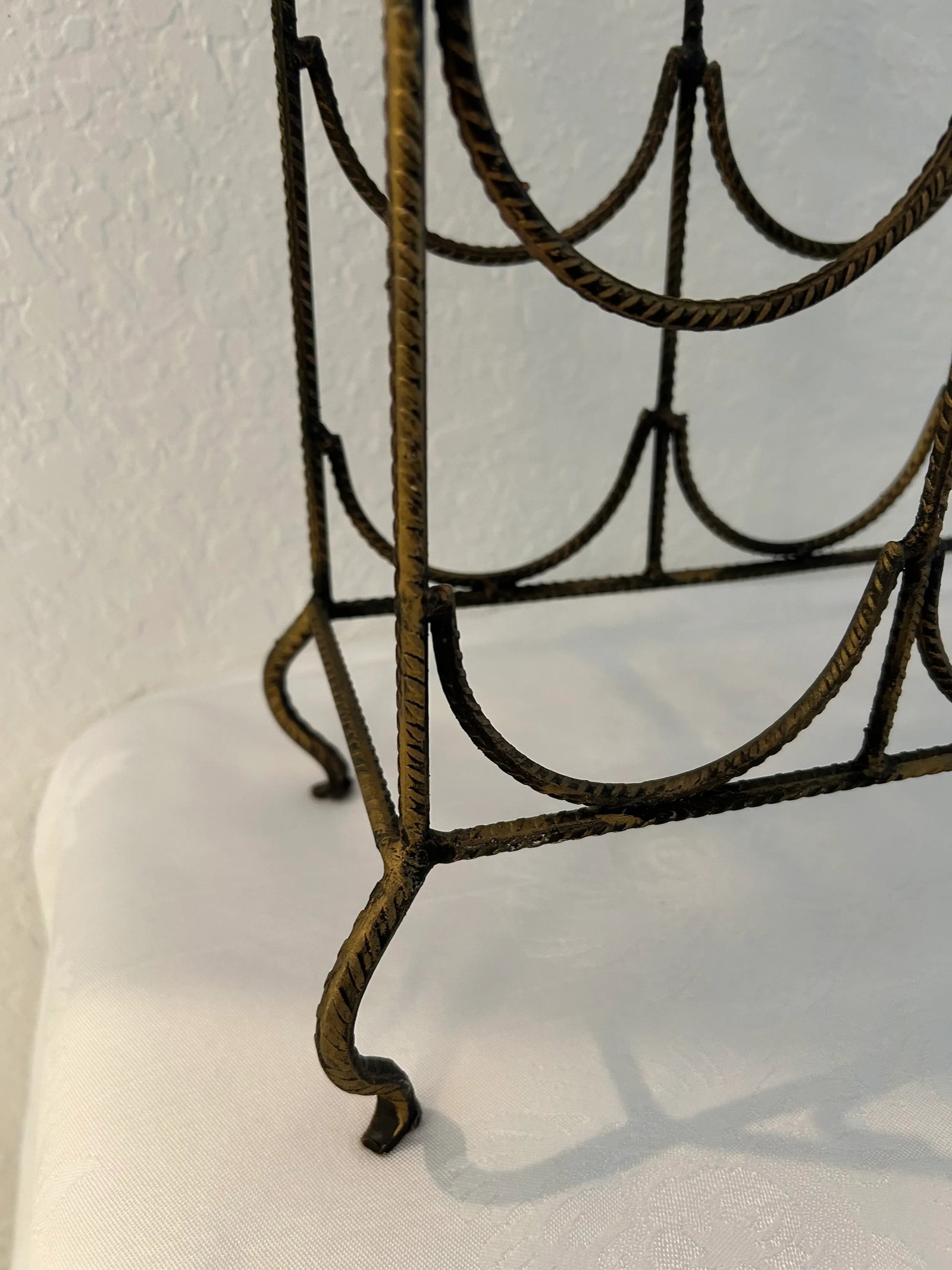 Vintage Chinoiserie Burnished Gold Metal Pagoda Wine Rack - 2