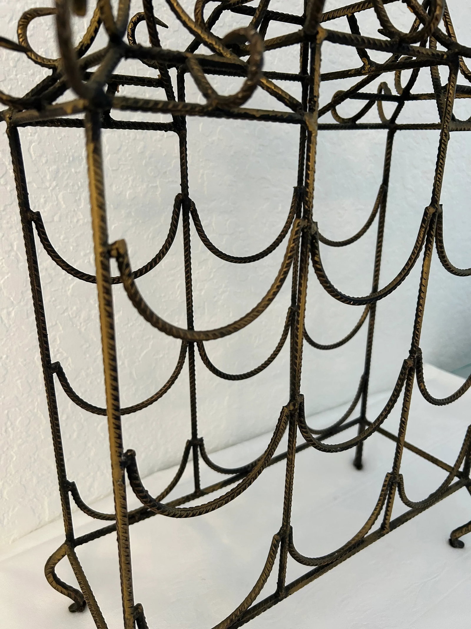 Vintage Chinoiserie Burnished Gold Metal Pagoda Wine Rack - 3
