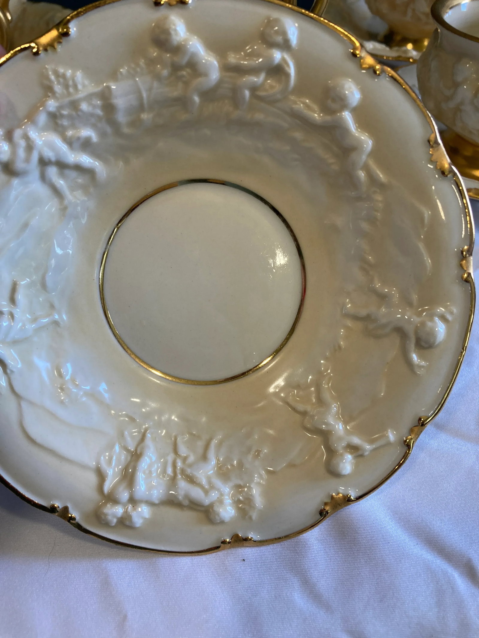 Antique Ernst Bohne Sohne Cherub Teacup and Saucer With Gold Trim Set- 14 Pieces - 10