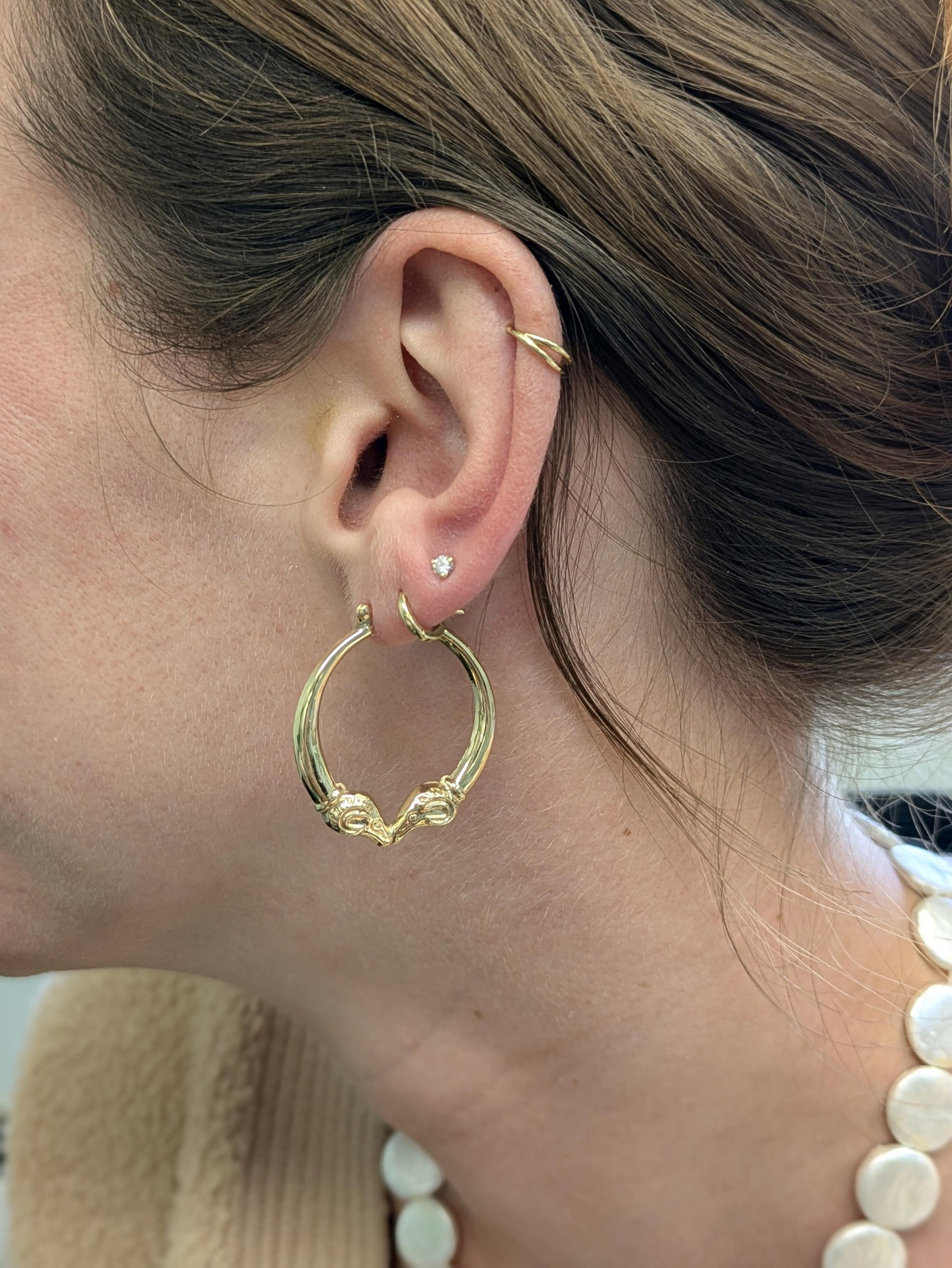 Animal Inspired Estate Hoop Earrings in 14k Solid Gold| Latch Back Closure, 31mm - 2