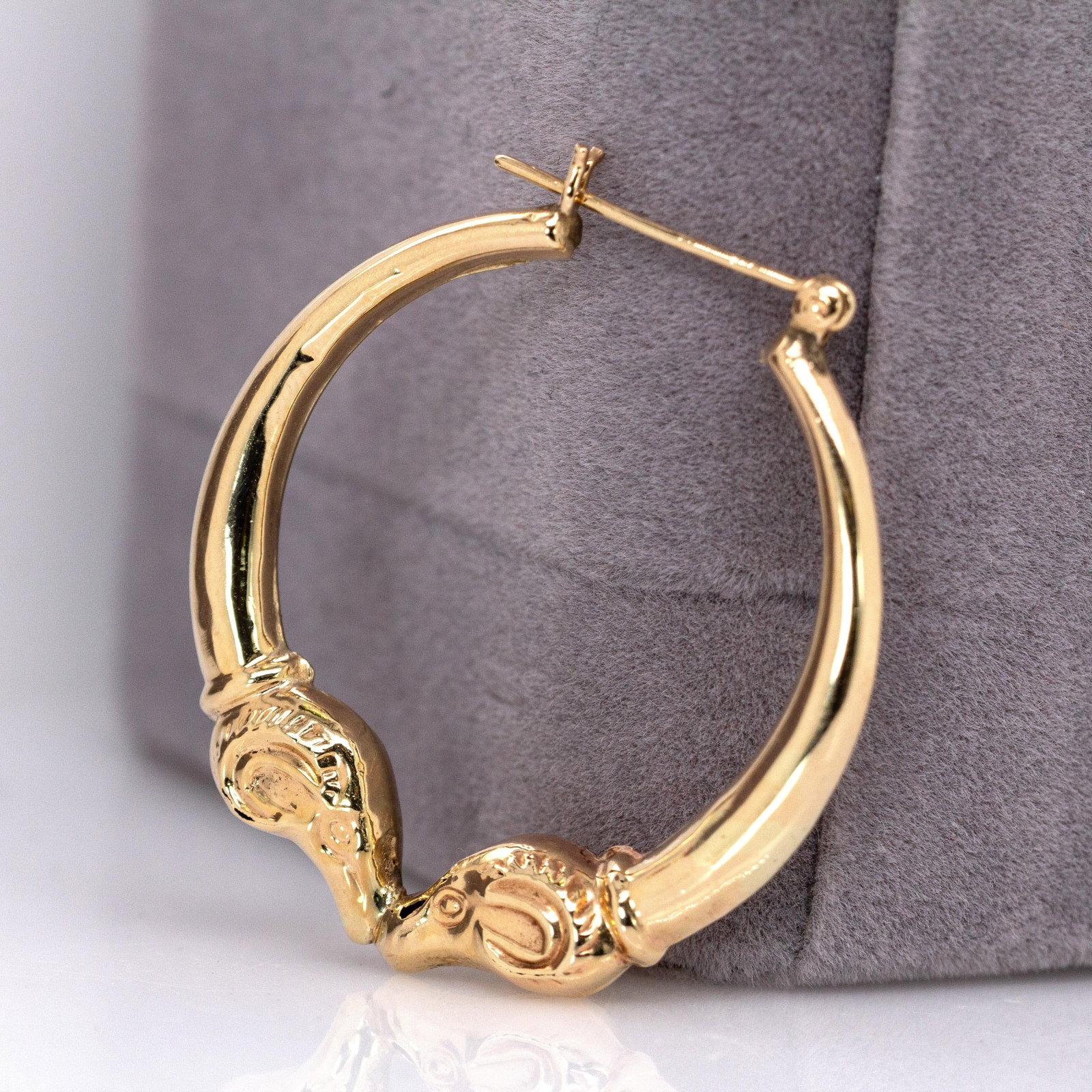Animal Inspired Estate Hoop Earrings in 14k Solid Gold| Latch Back Closure, 31mm - 3