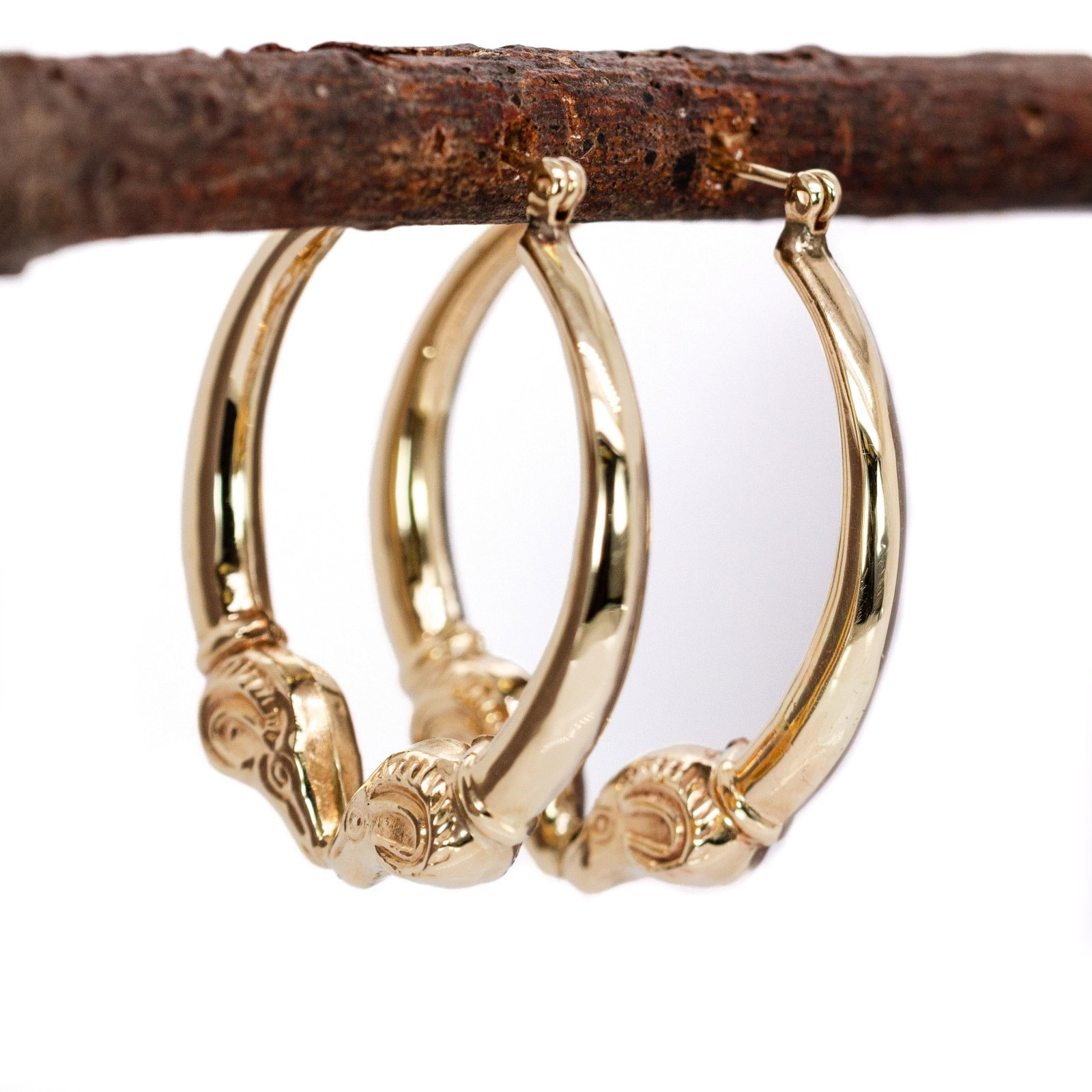 Animal Inspired Estate Hoop Earrings in 14k Solid Gold| Latch Back Closure, 31mm - 4