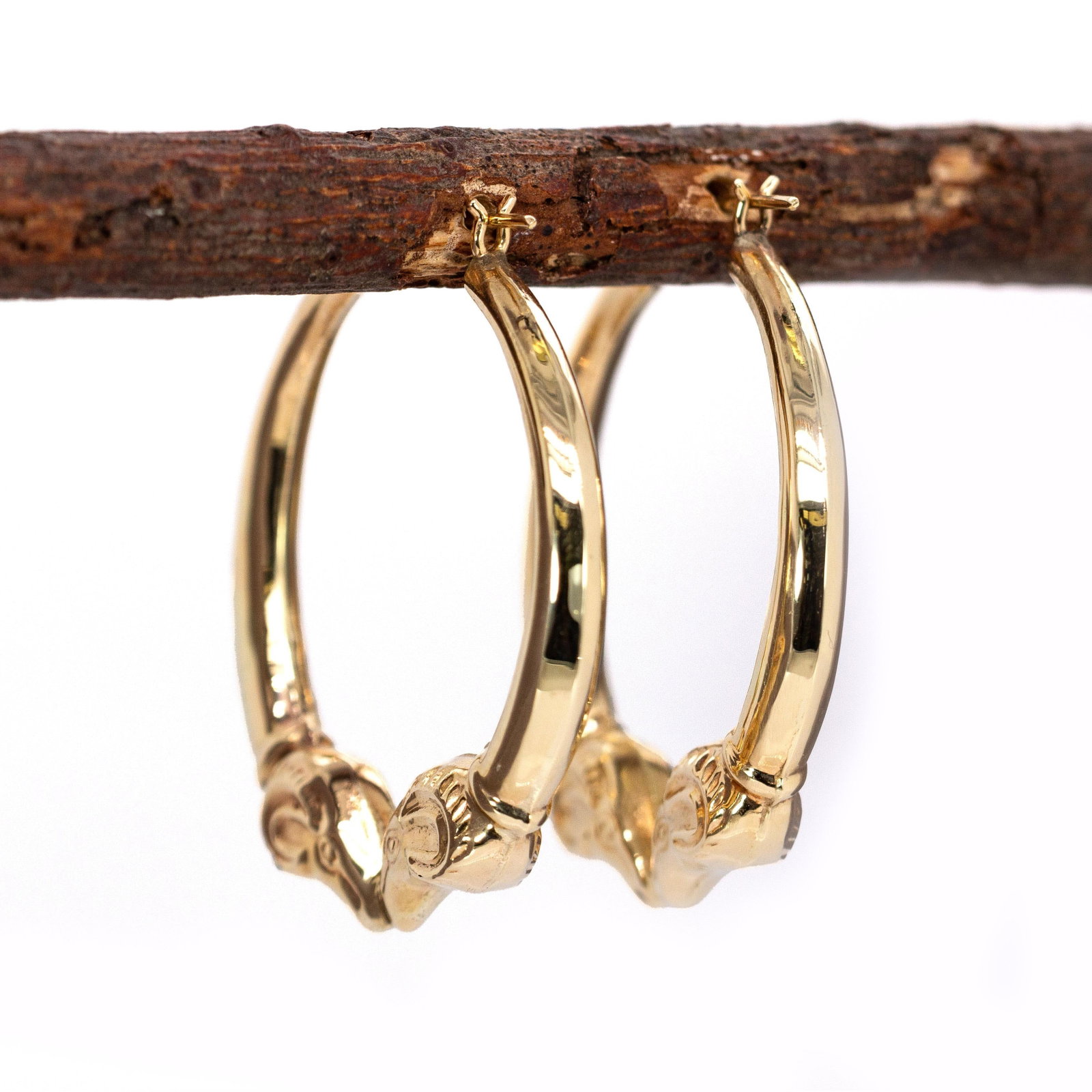 Animal Inspired Estate Hoop Earrings in 14k Solid Gold| Latch Back Closure, 31mm - 5