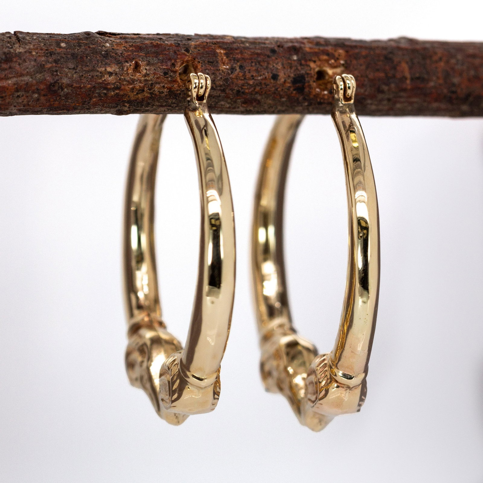 Animal Inspired Estate Hoop Earrings in 14k Solid Gold| Latch Back Closure, 31mm - 6