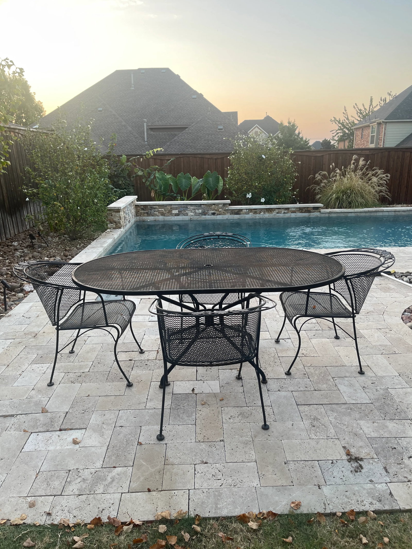 Mid-Century Modern Black Russell Woodard Wrought Iron Outdoor Patio Dinning Set Oval Table and 4 Bar - 2