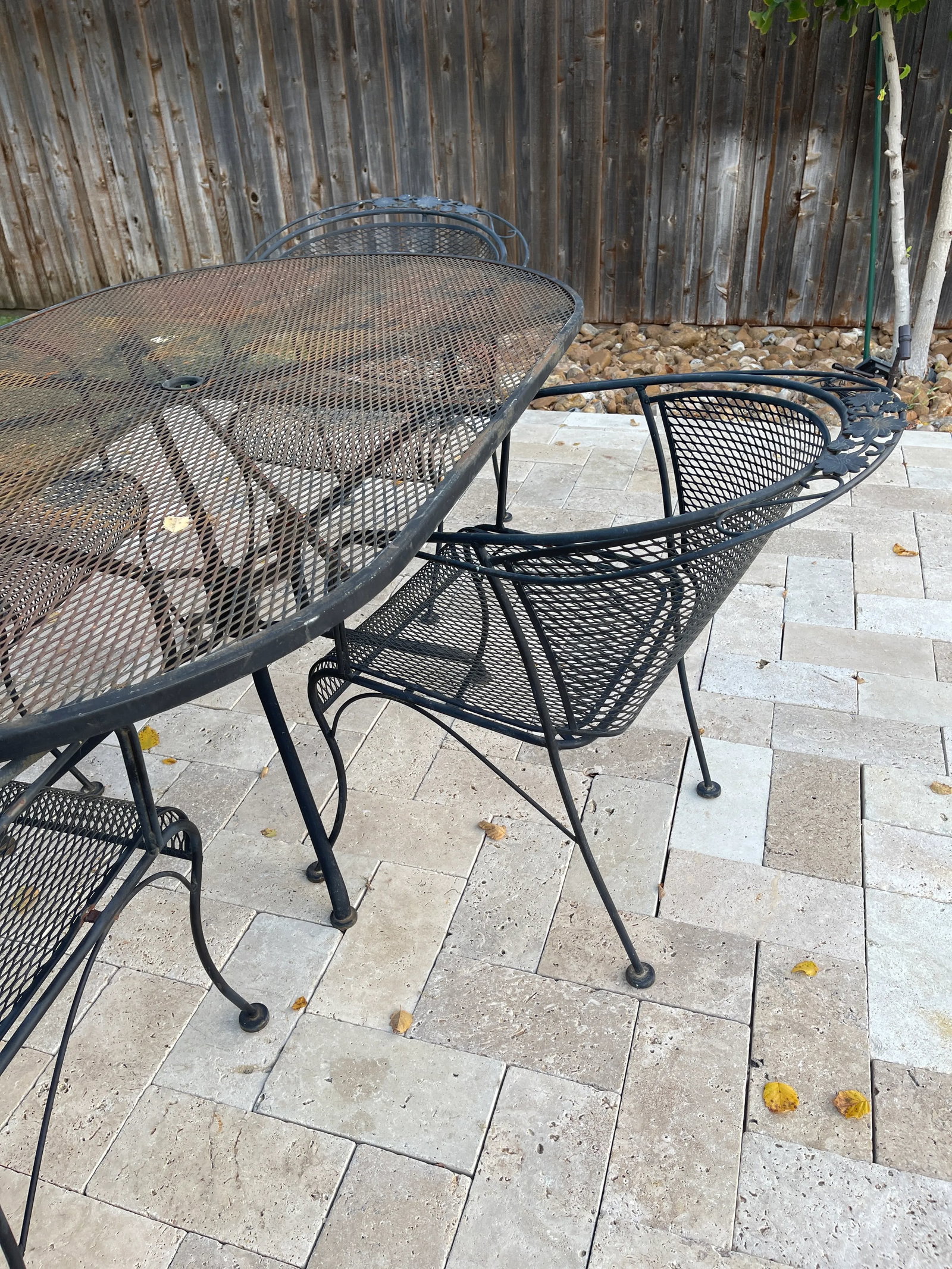 Mid-Century Modern Black Russell Woodard Wrought Iron Outdoor Patio Dinning Set Oval Table and 4 Bar - 4