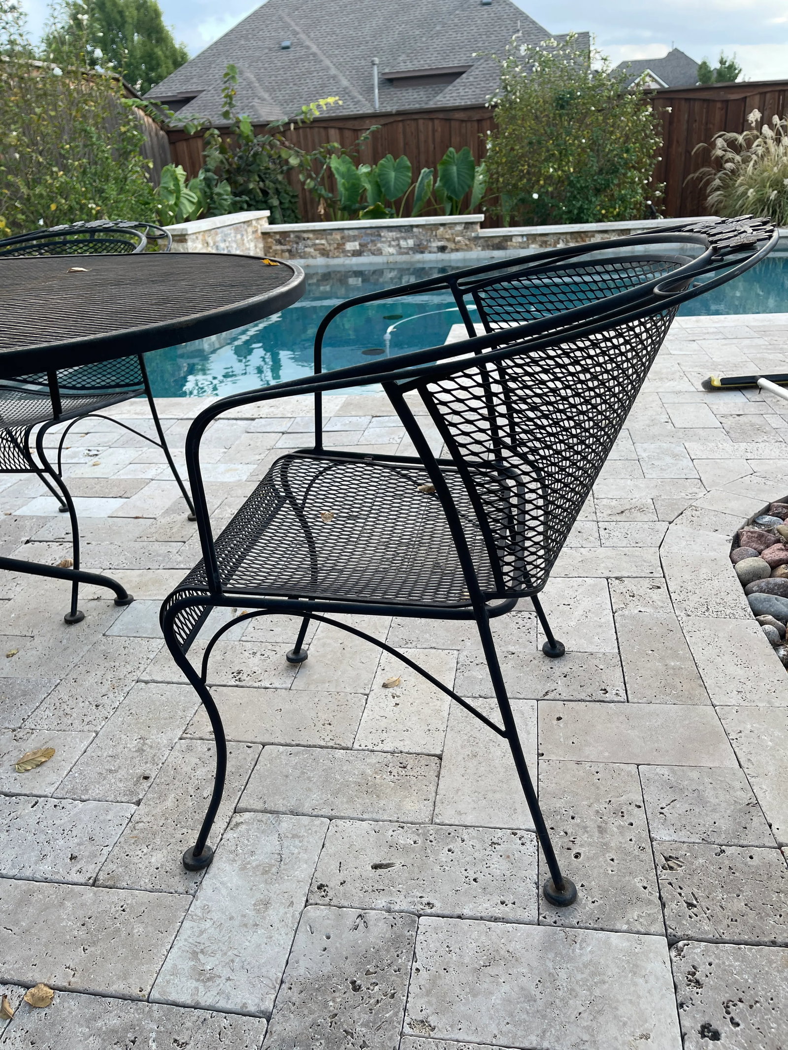 Mid-Century Modern Black Russell Woodard Wrought Iron Outdoor Patio Dinning Set Oval Table and 4 Bar - 9