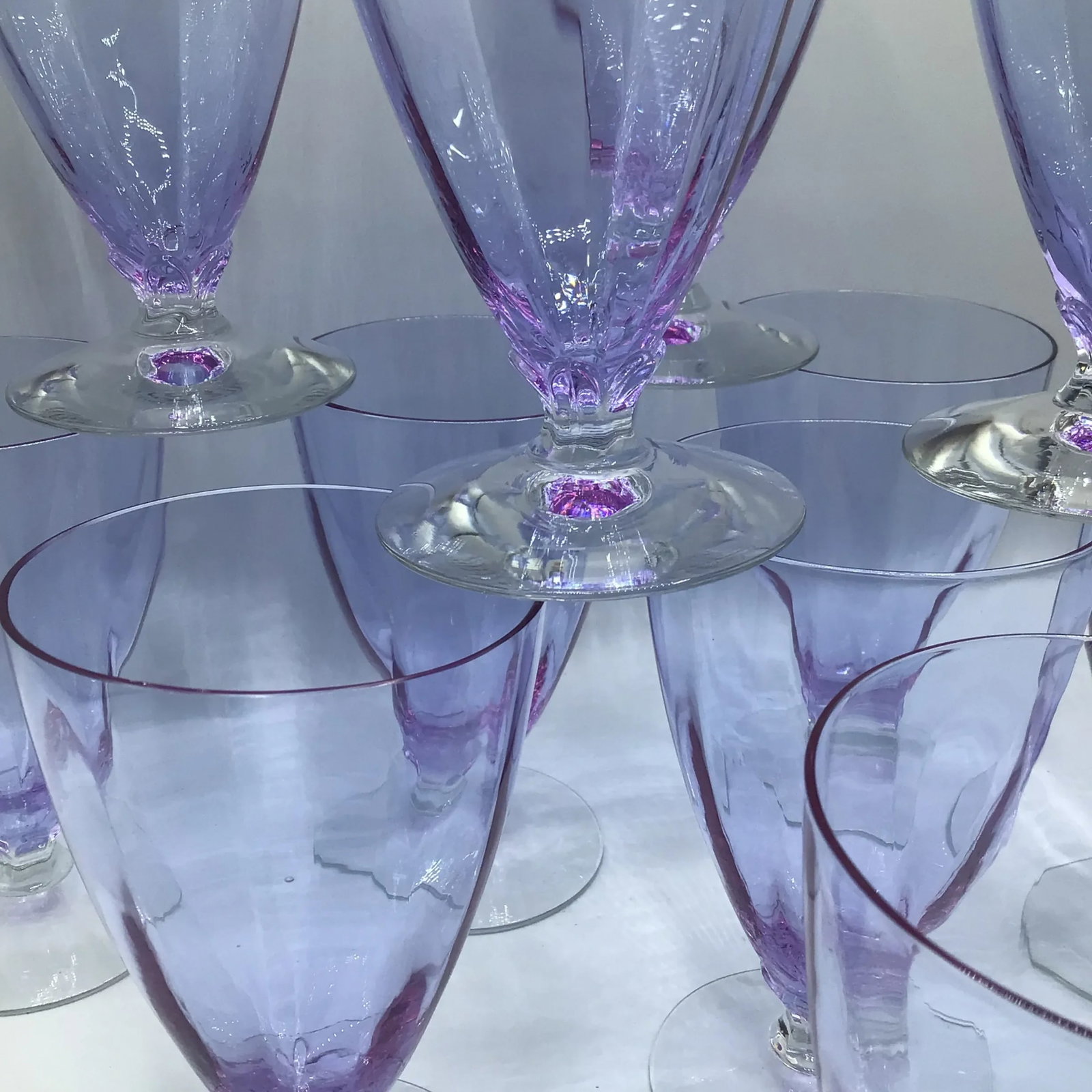 Art Deco Optic Wisteria Footed Tumbler by Fostoria Glassware-Set of 12 - 10