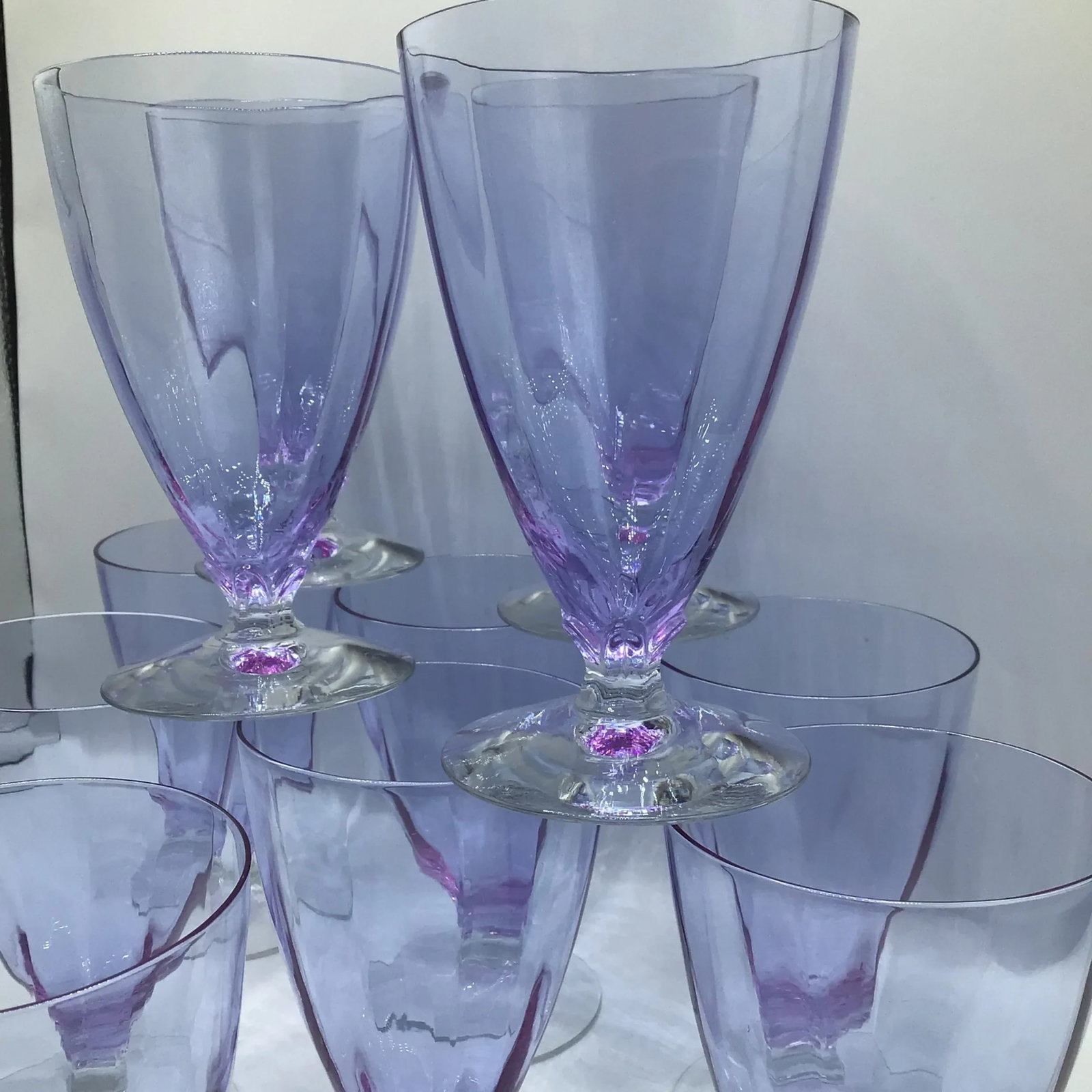 Art Deco Optic Wisteria Footed Tumbler by Fostoria Glassware-Set of 12 - 11