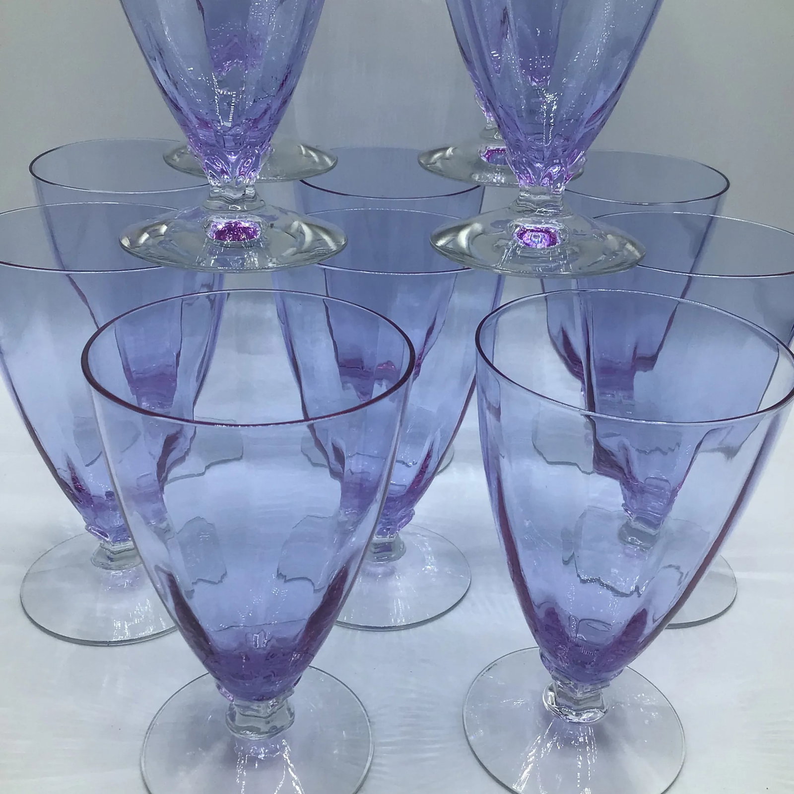 Art Deco Optic Wisteria Footed Tumbler by Fostoria Glassware-Set of 12 - 12